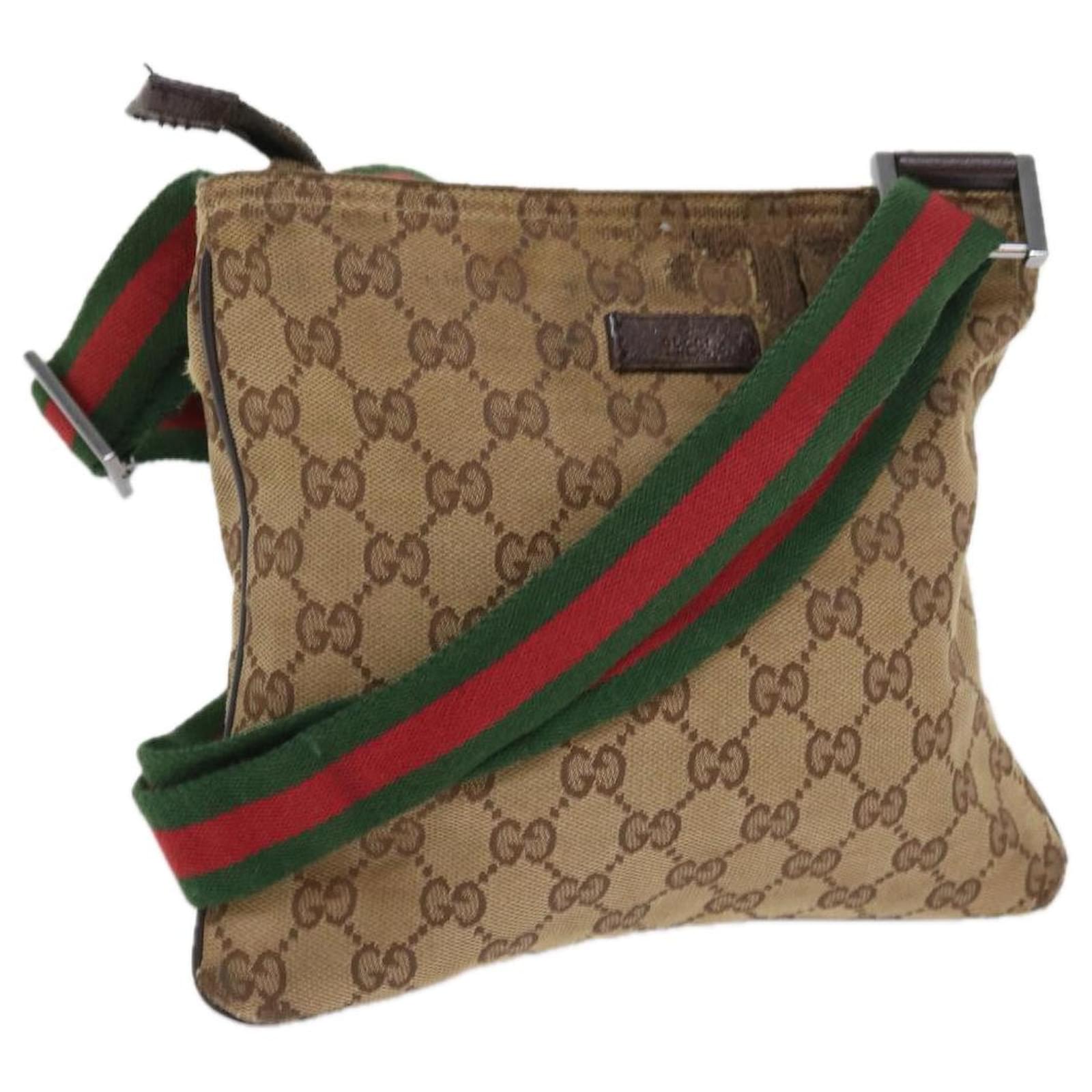 GUCCI GG Canvas Web Sherry Line Shoulder Bag Beige Red Green GUCCI GG Canvas Web Sherry Line Shoulder Bag Beige Red Green