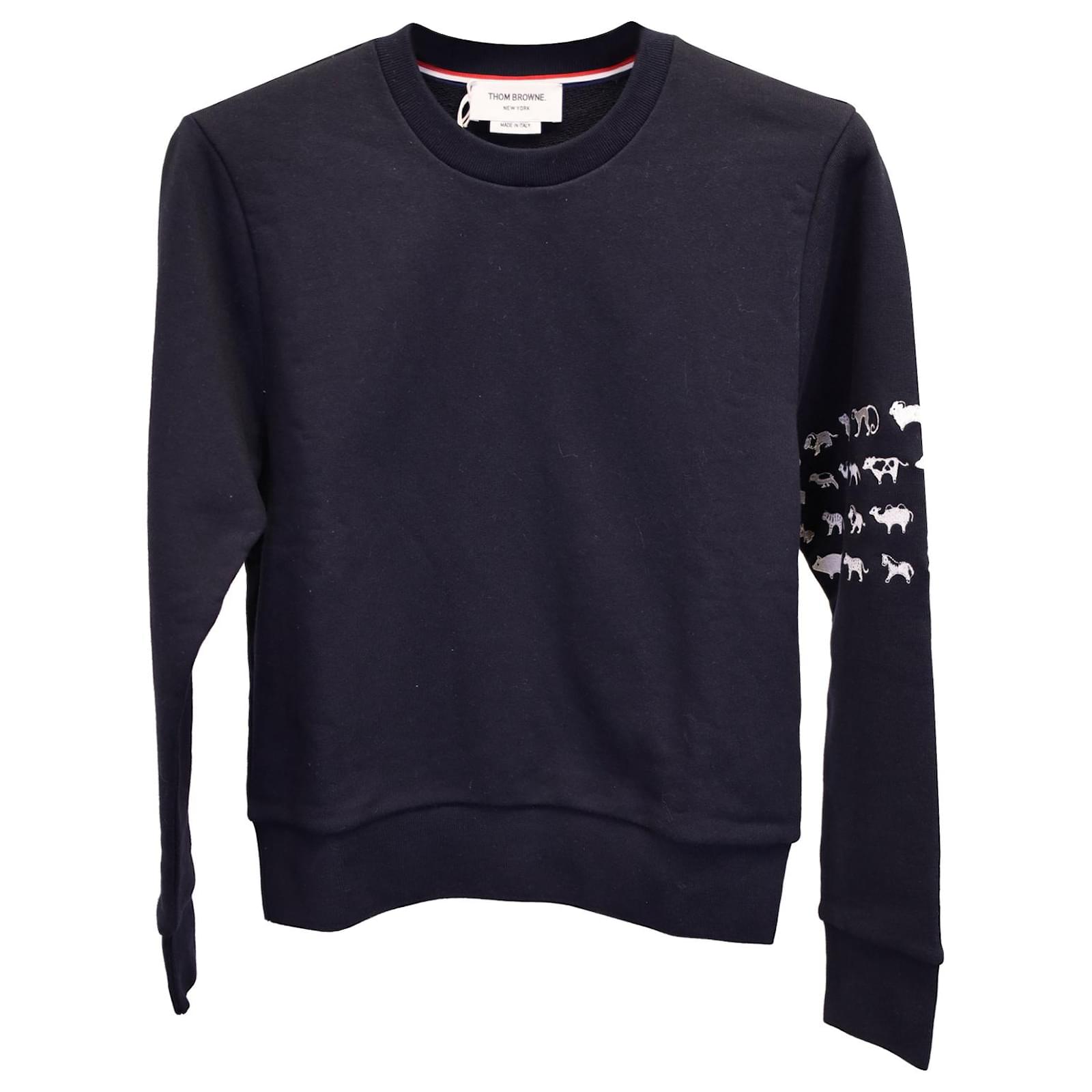 Thom Browne Embroidered Animal 4-Bar Crewneck Sweatshirt in