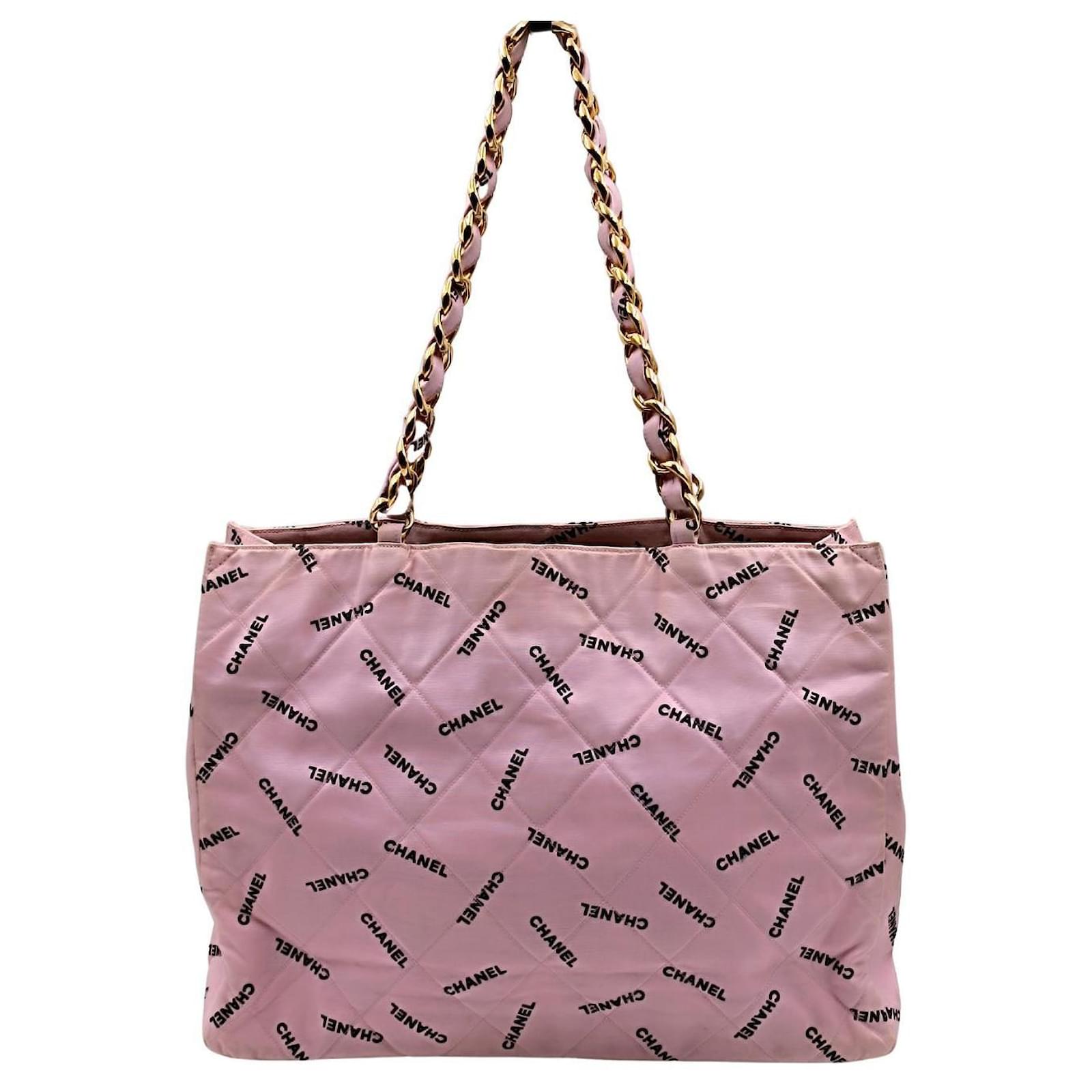 Chanel vintage pink canvas shoulder bag with chain Cloth ref