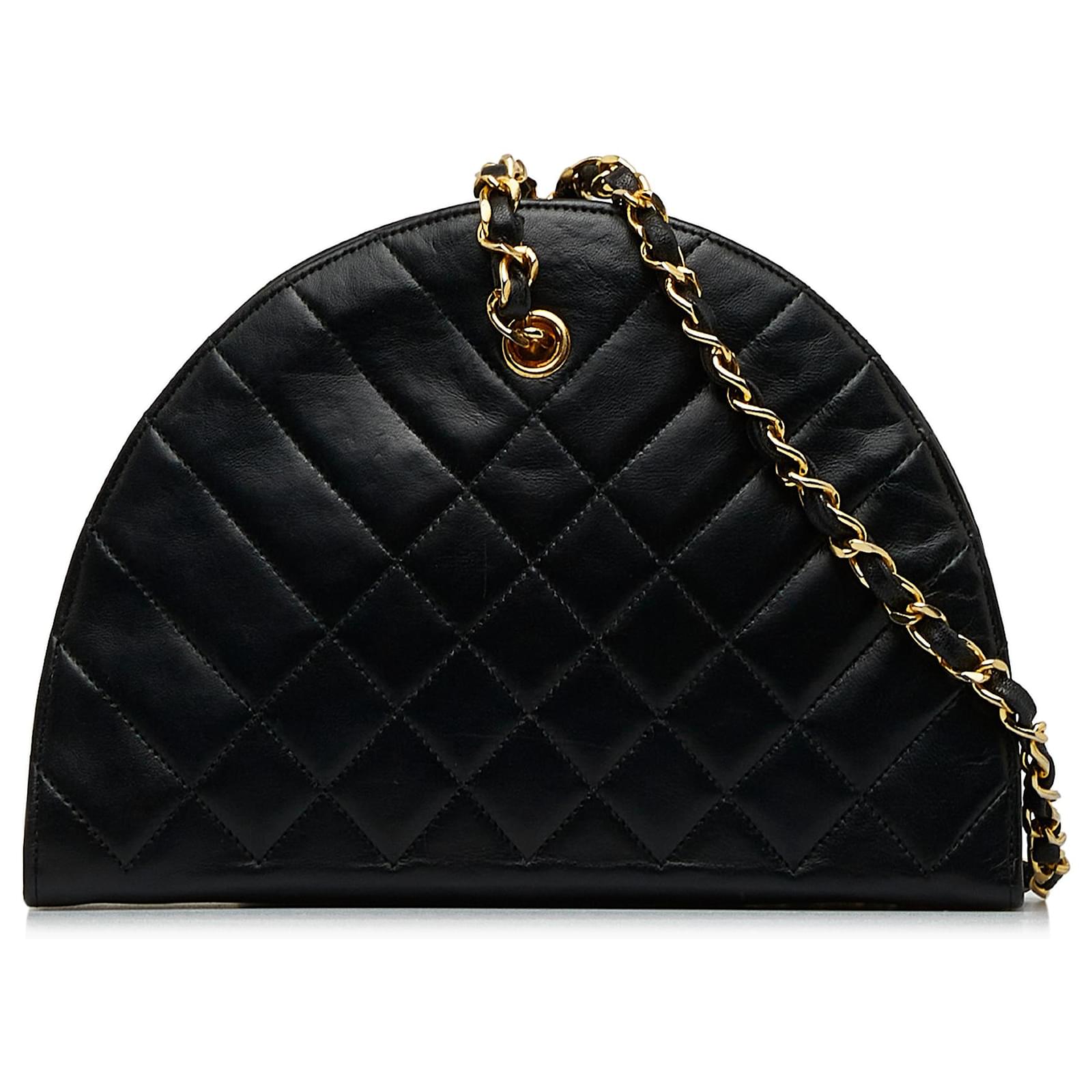 Chanel Black Mixed Quilt Half Round Crossbody Bag Leather ref