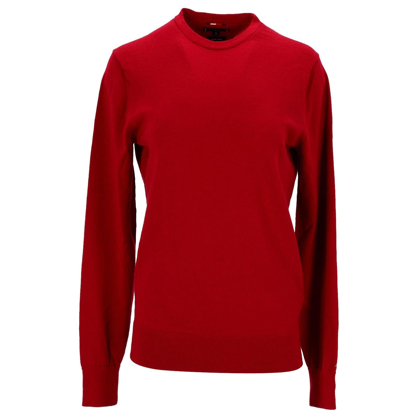 pull col rond tommy hilfiger, coupe regular, 100% coton, couleur rouge