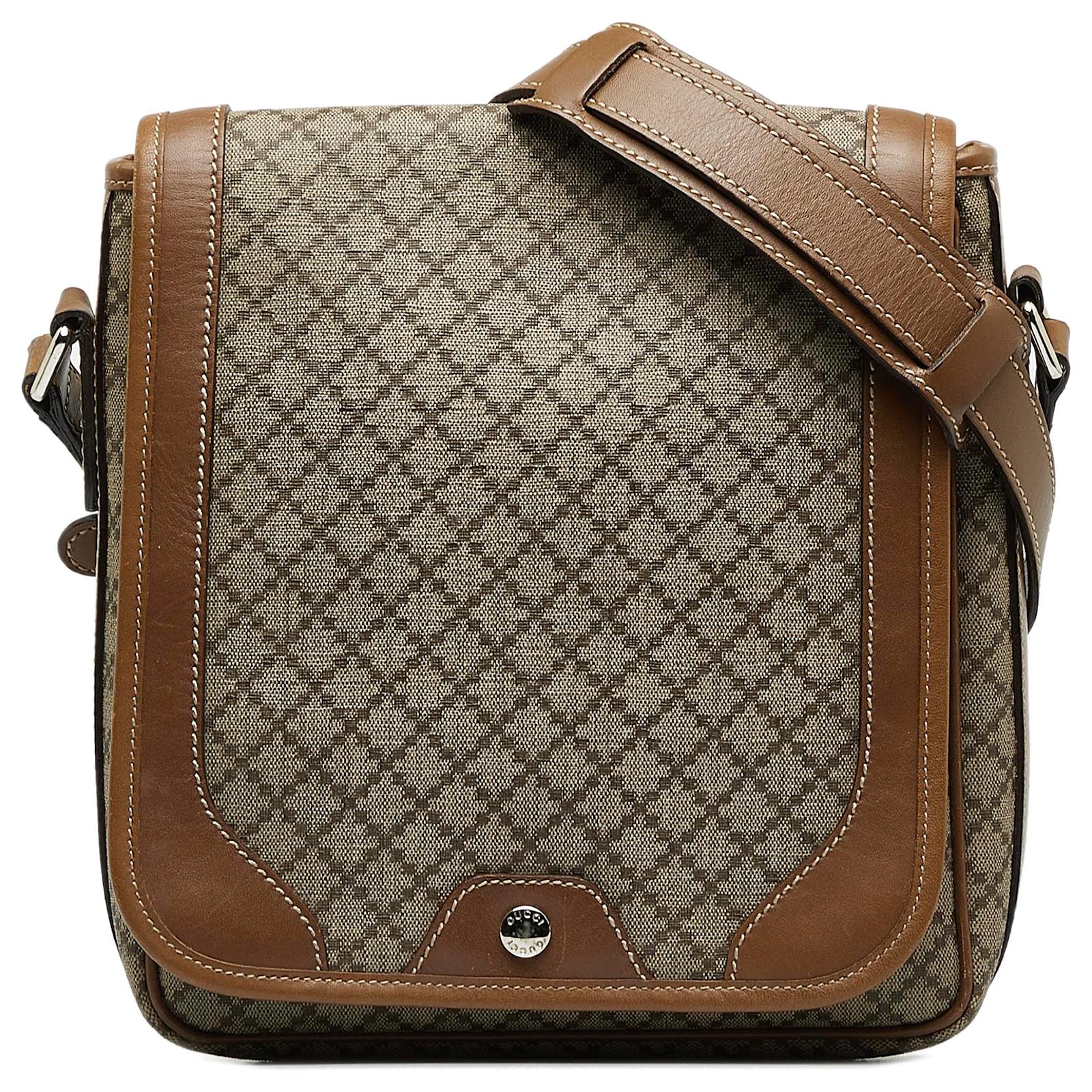 Gucci Brown Diamante Crossbody Bag Beige Leather Cloth Pony-style ...