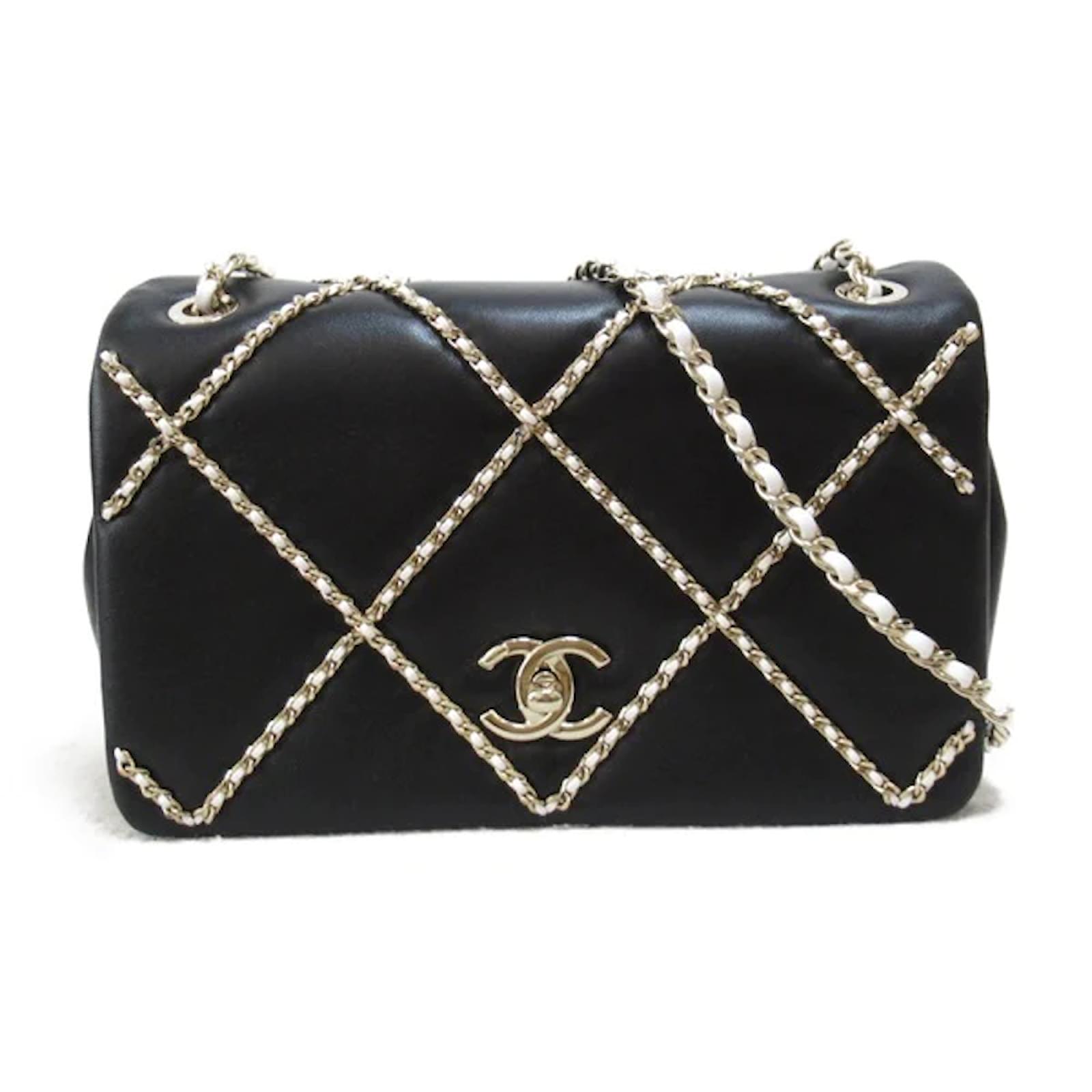 Chanel CC Entwined Chain Flap Bag Black Leather Lambskin ref
