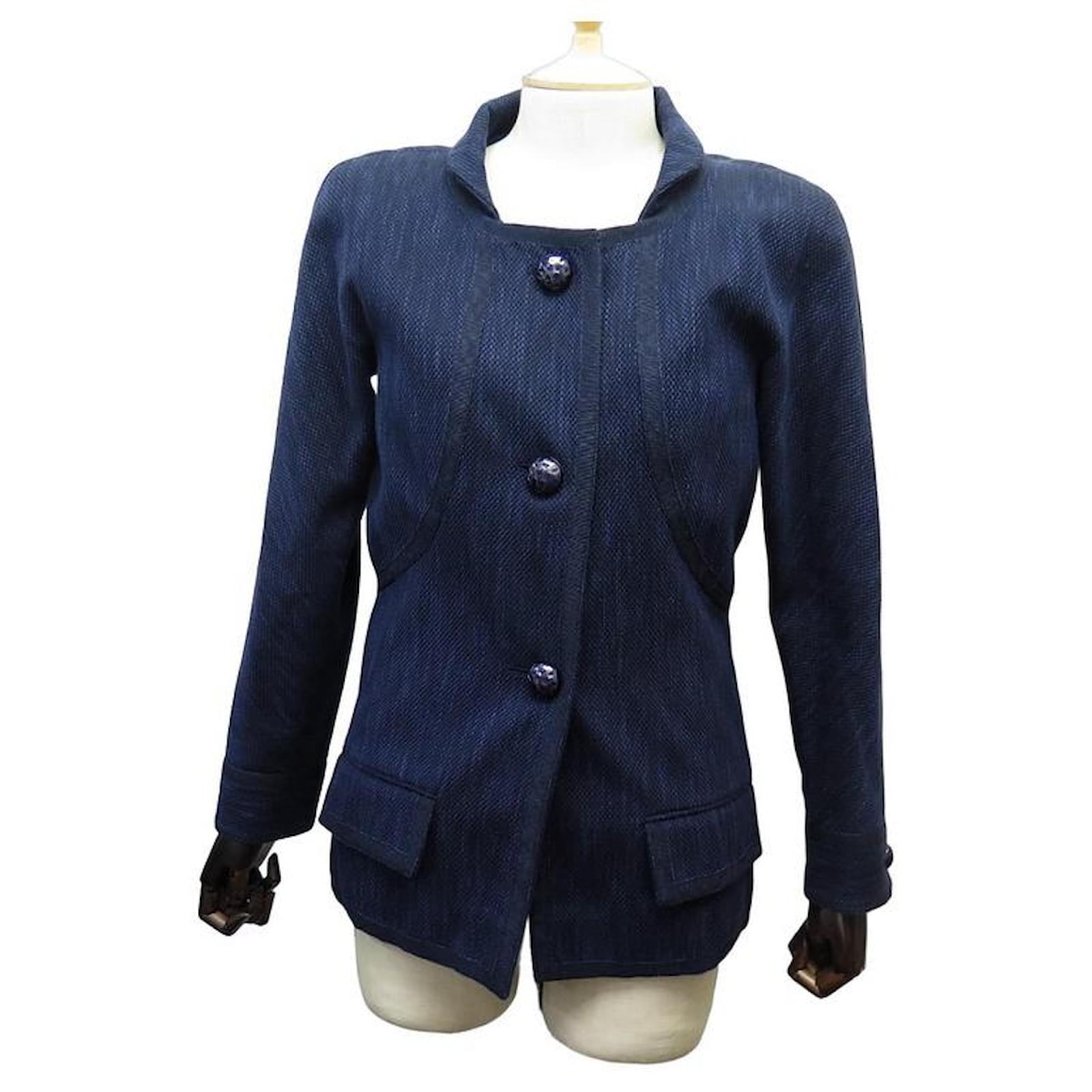 NEW CHANEL P JACKET50965V38026 IN NAVY BLUE COTTON S 36 NEW COAT JACKET ...