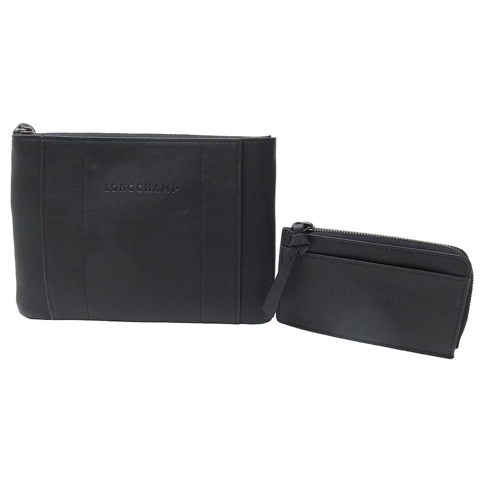 NEW LOT LONGCHAMP COIN PURSE + POUCH 3D LEATHER POUCH CARD HOLDER Black  ref.1120259 - Joli Closet