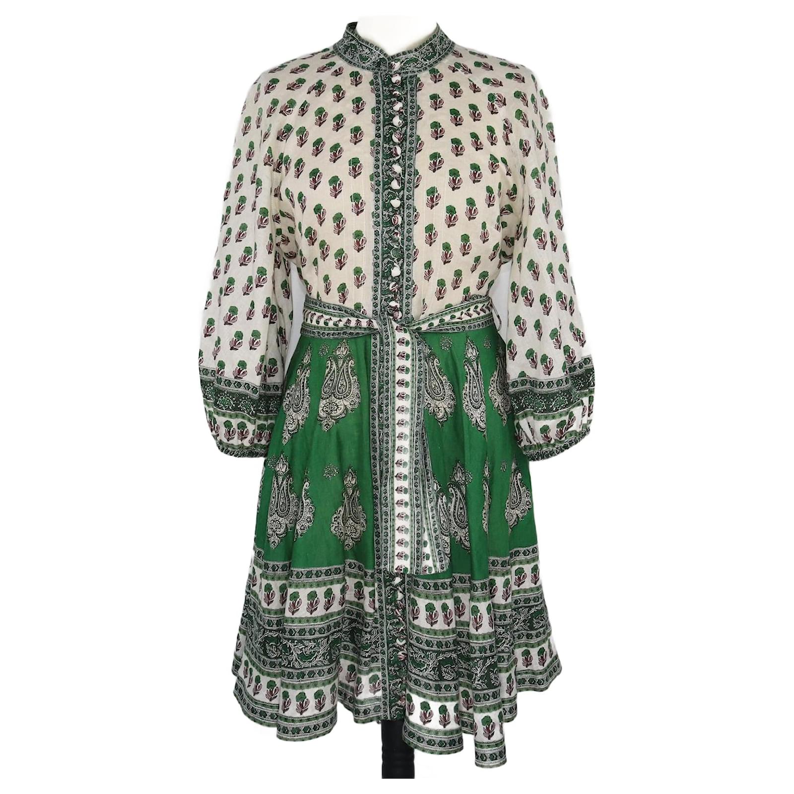 Zimmermann green/White Paisley Print Belted Midi Dress (Sold) - Joli Closet Zimmermann green/White Paisley Print Belted Midi Dress (Sold) - Joli Closet