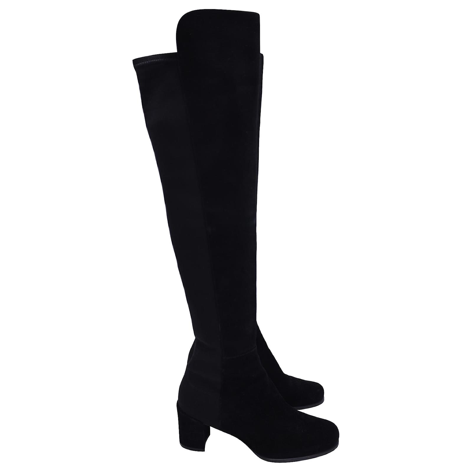 Stuart Weitzman 5050 Botas Mosqueteras en Ante Negro Suecia ref