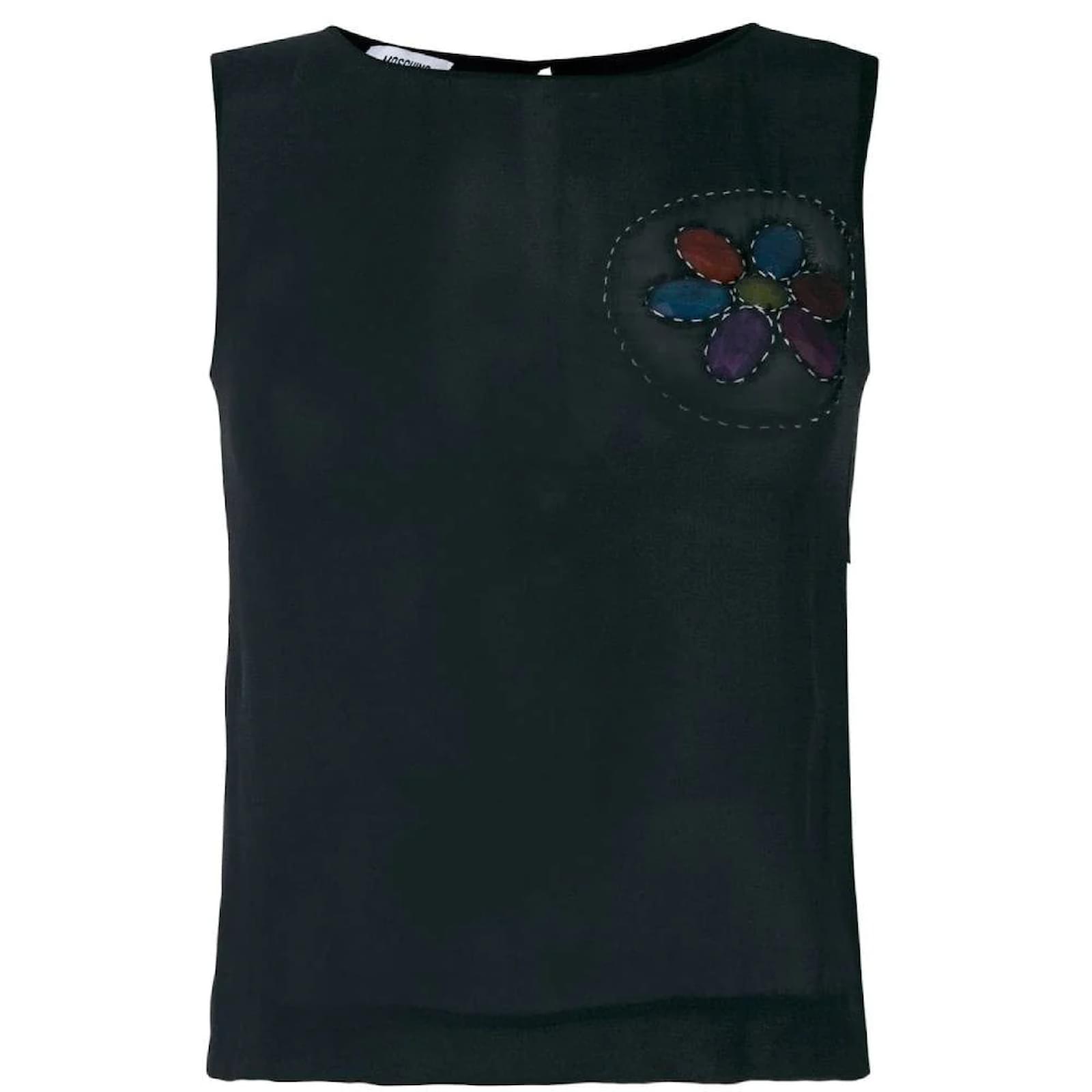 EMBROIDERED TANK TOP IN SILK - BLACK