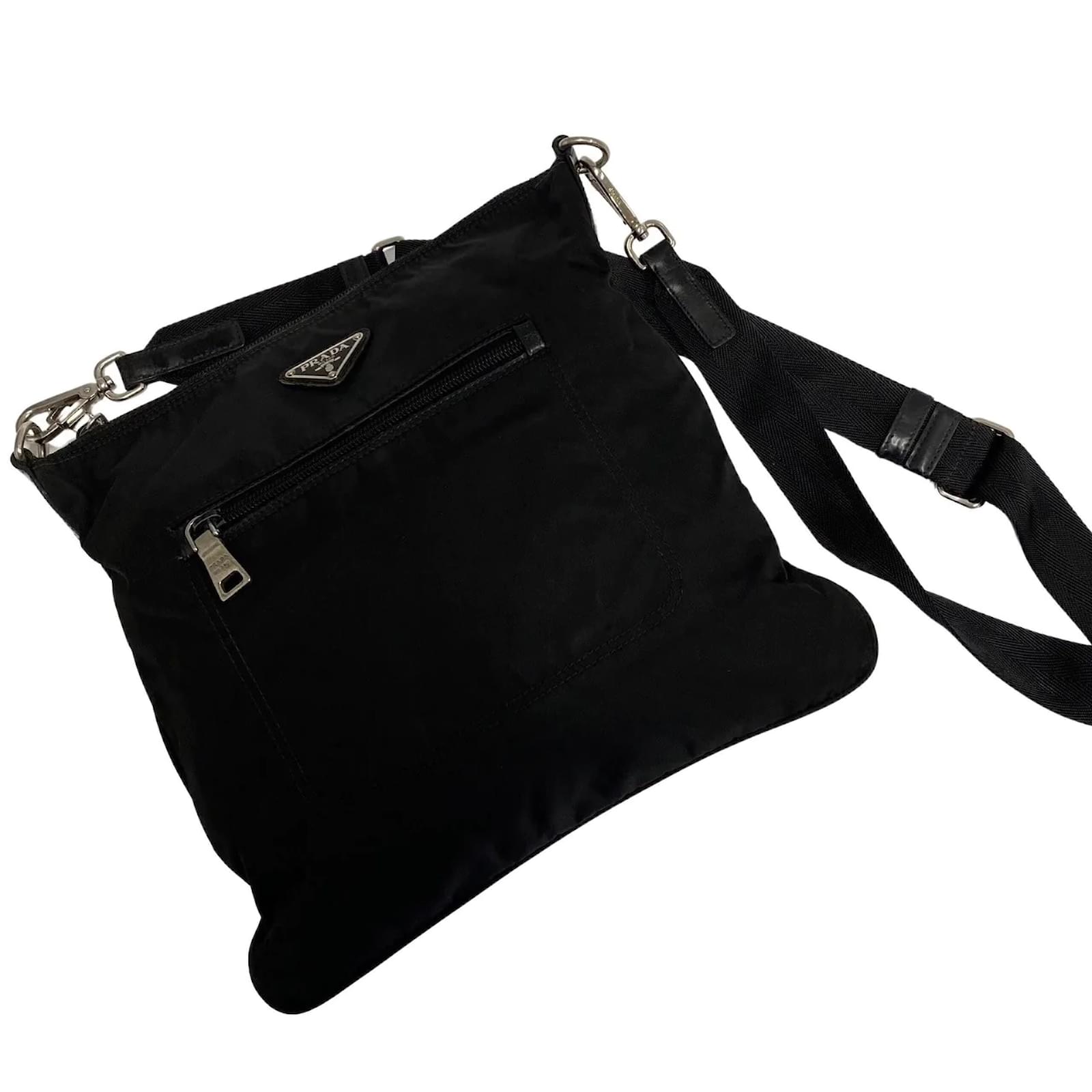 Prada Tessuto Flat Messenger Bag 12892 Black Cloth Nylon ref