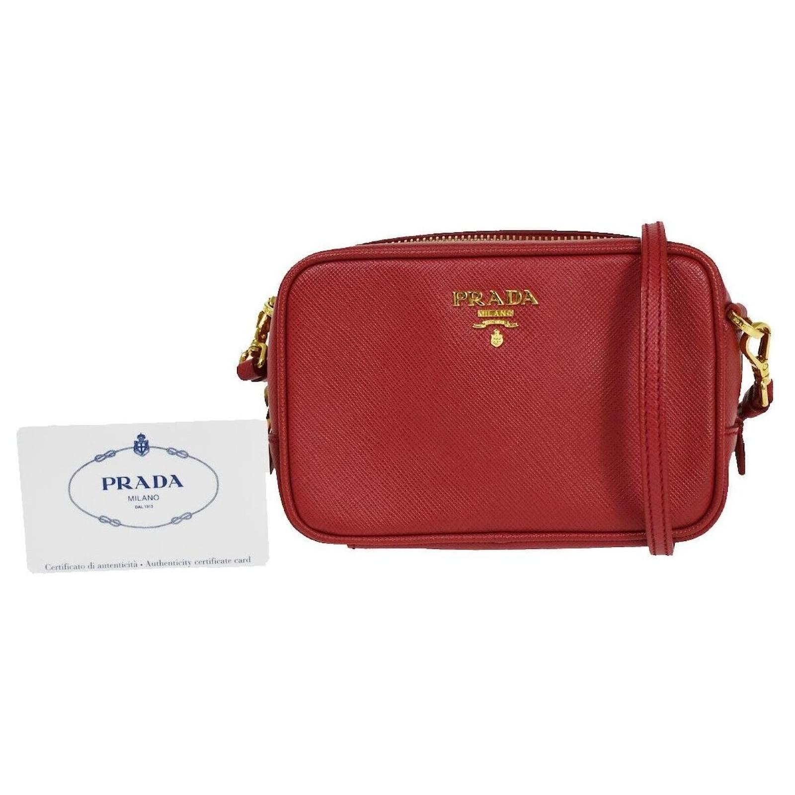 Prada Saffiano Logo Plaque Shoulder Bag in Fiery Red 1BP006COWNZV F068Z  8056382551571 - Handbags - Jomashop
