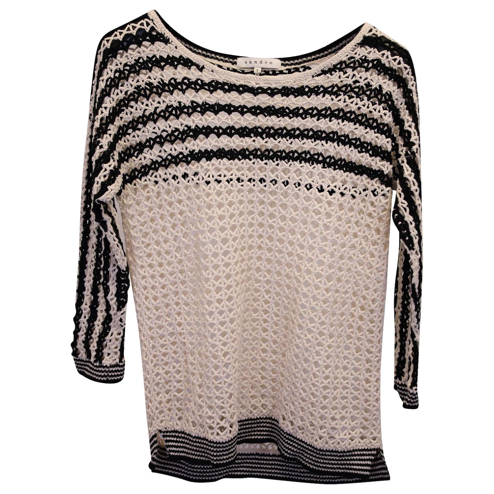 Cream Crochet Long Sleeve Top, Knitwear