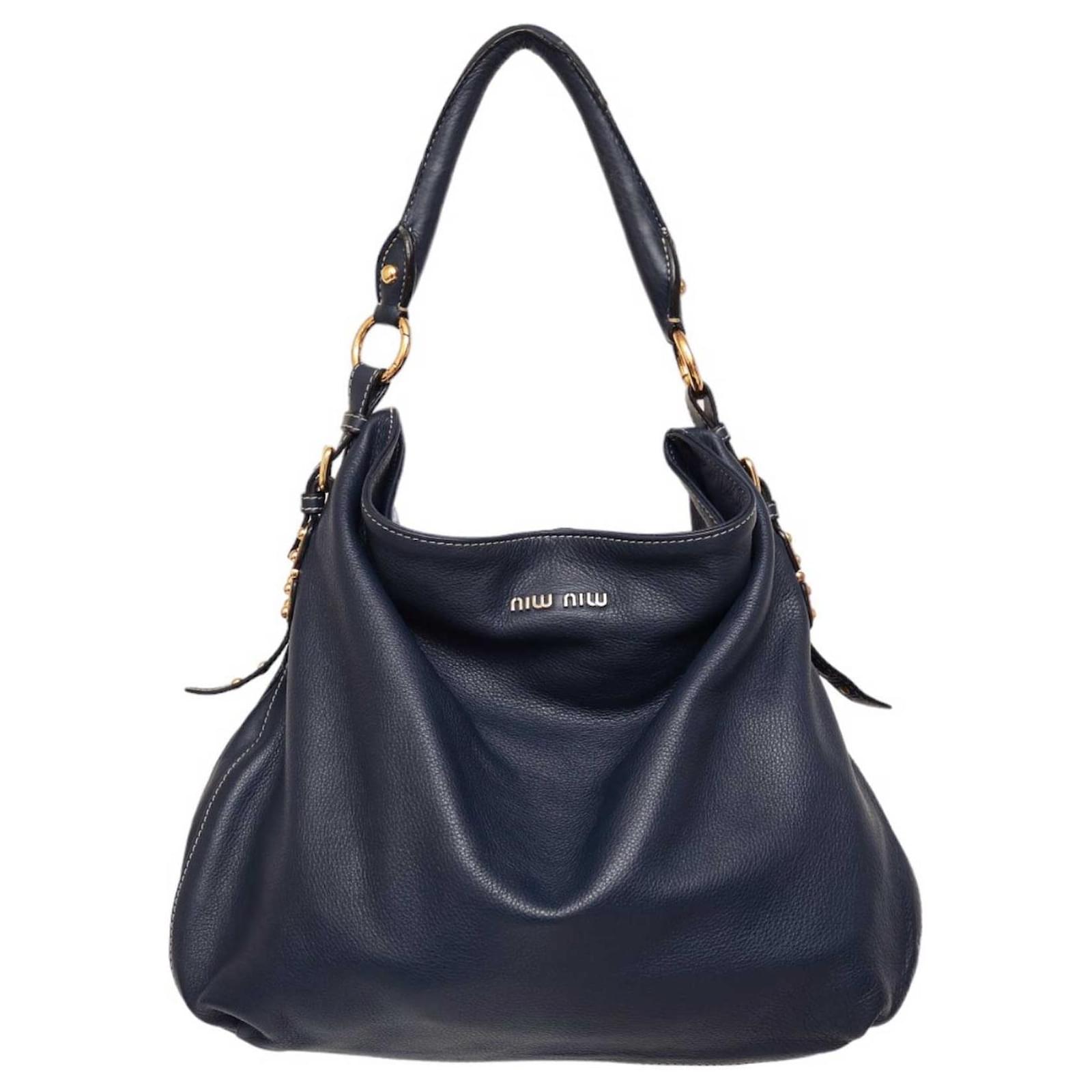 Miu Miu Large Satchel in dark blue calf leather large top single handle ...