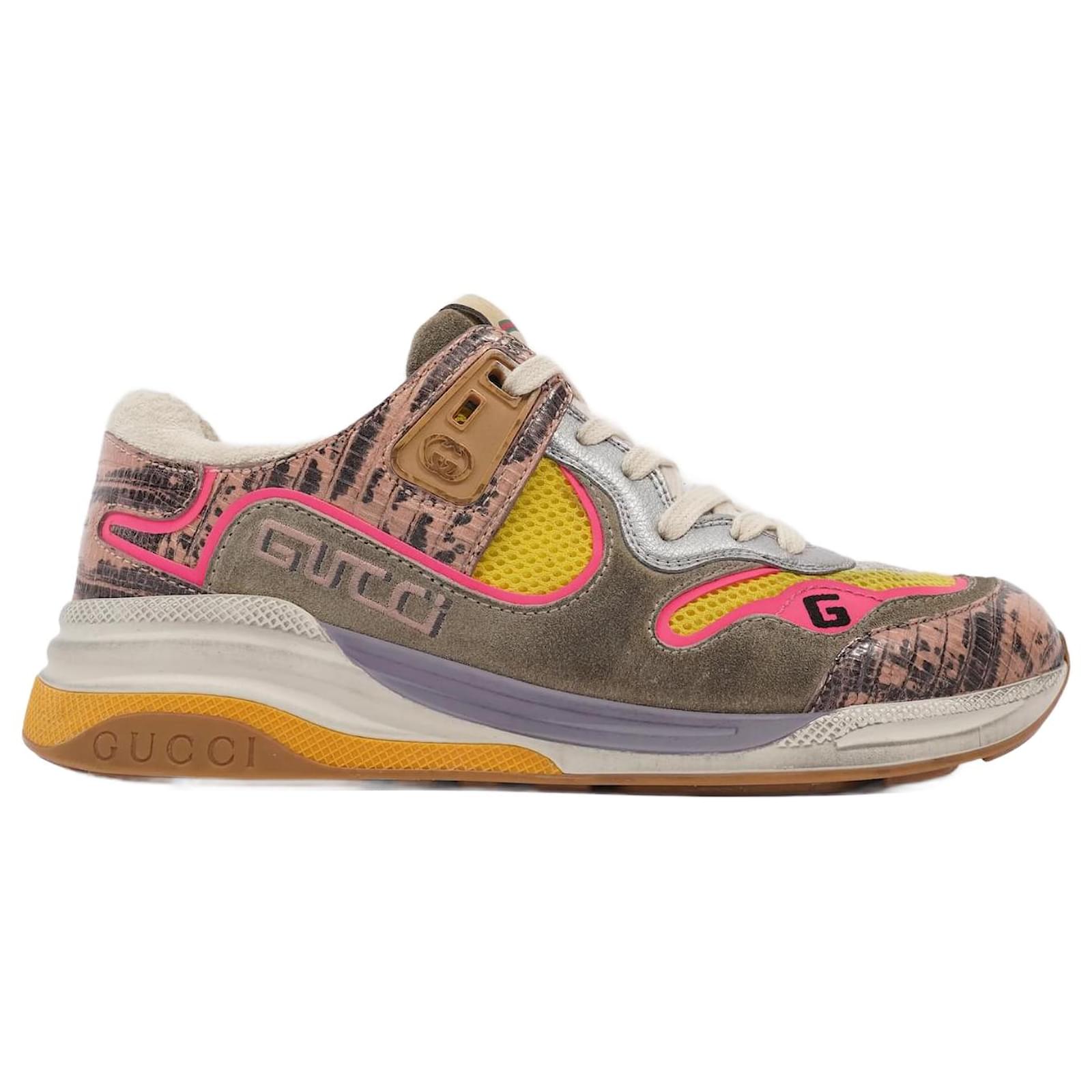 定番人気！ / Grey Sneaker Ultrapace Gucci Yellow 37.5 EU Suede Pink / ウェア