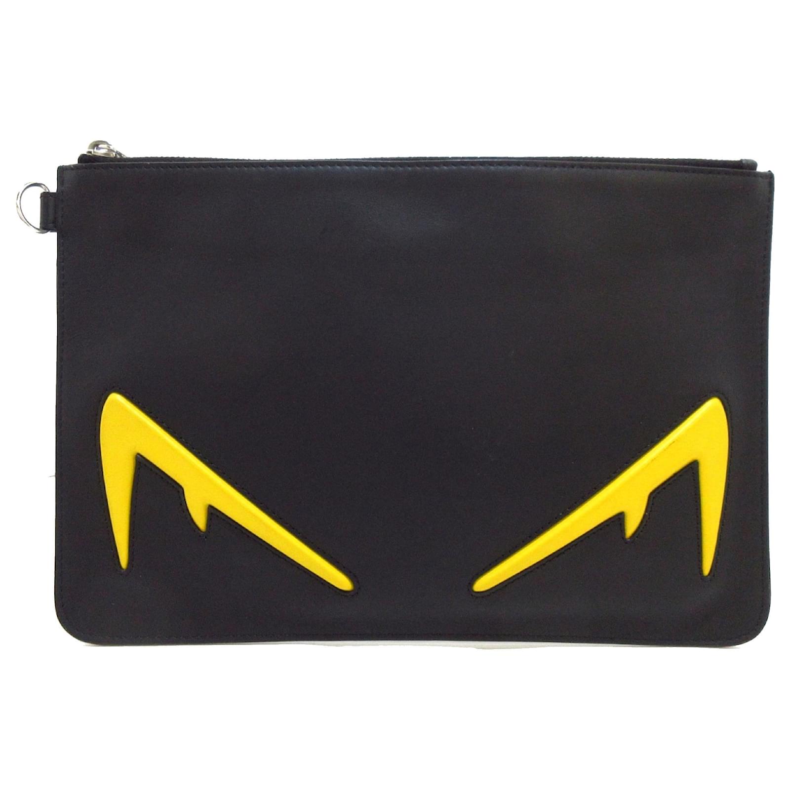 Fendi Black Leather Monster Eyes Clutch Pony style calfskin ref.1128466 Joli Closet