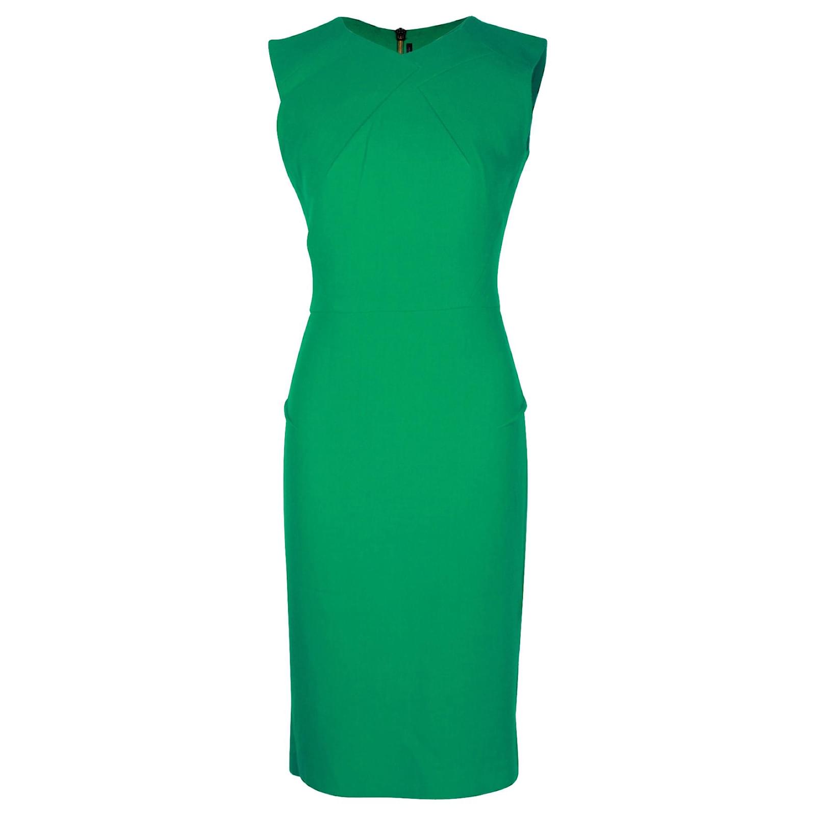 Roland Mouret Crepe Midi Dress in Green Wool (Sold) - Joli Closet