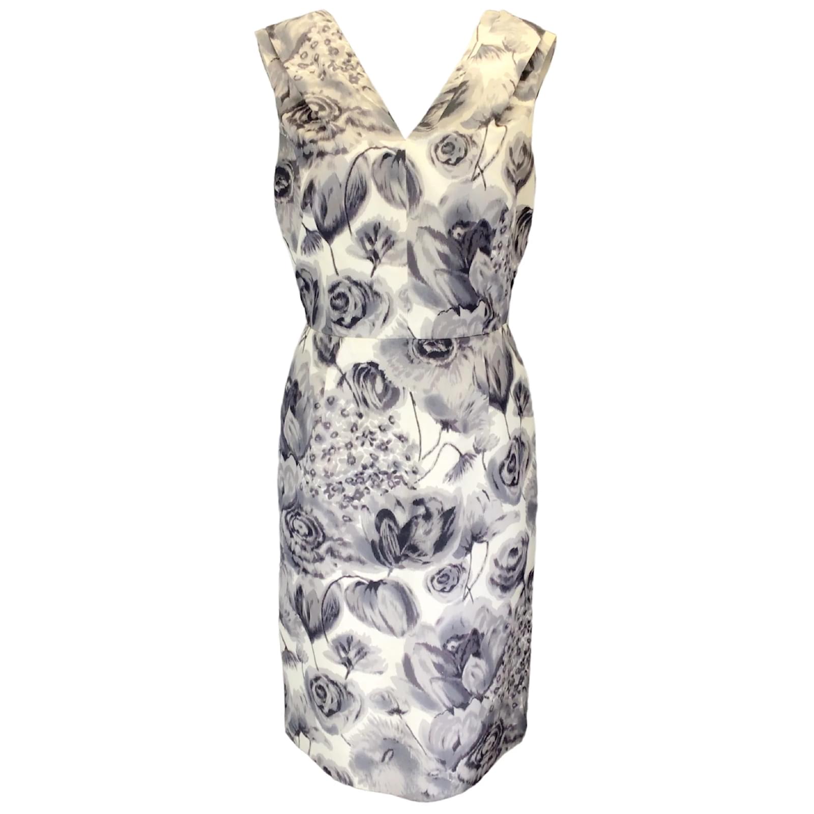 Christian Dior Grey / Ivory Printed Sleeveless V-Neck Silk Midi Dress  ref.JC1130540 (Sold) - Joli Closet
