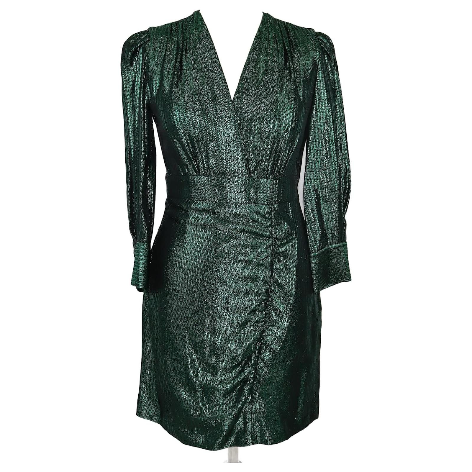 Maje Green V-Neck Longsleeve Midi Dress Synthetic ref.JC1130635 (Sold) -  Joli Closet