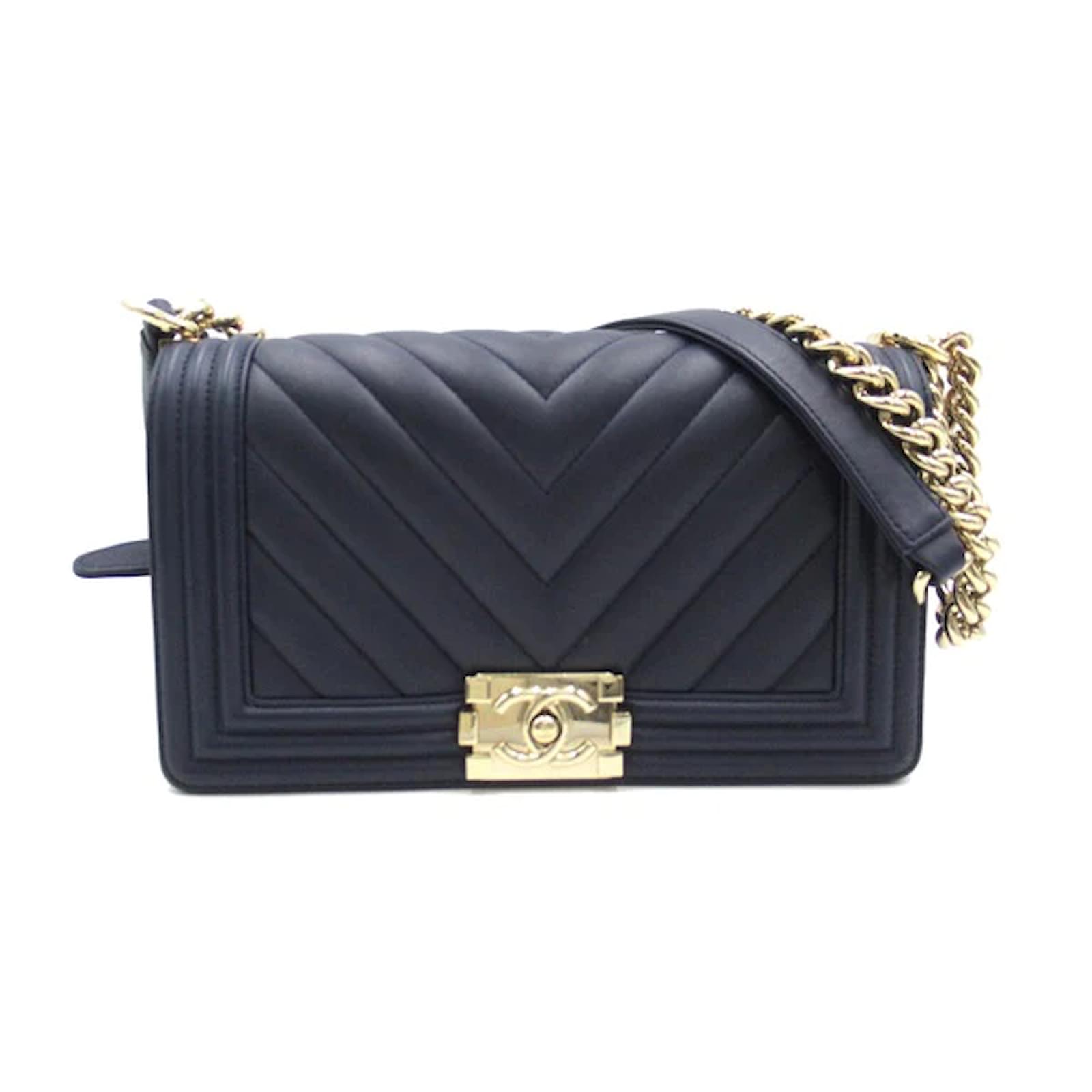 Chanel Medium Chevron Le Boy Flap Bag Blue Leather Pony-style