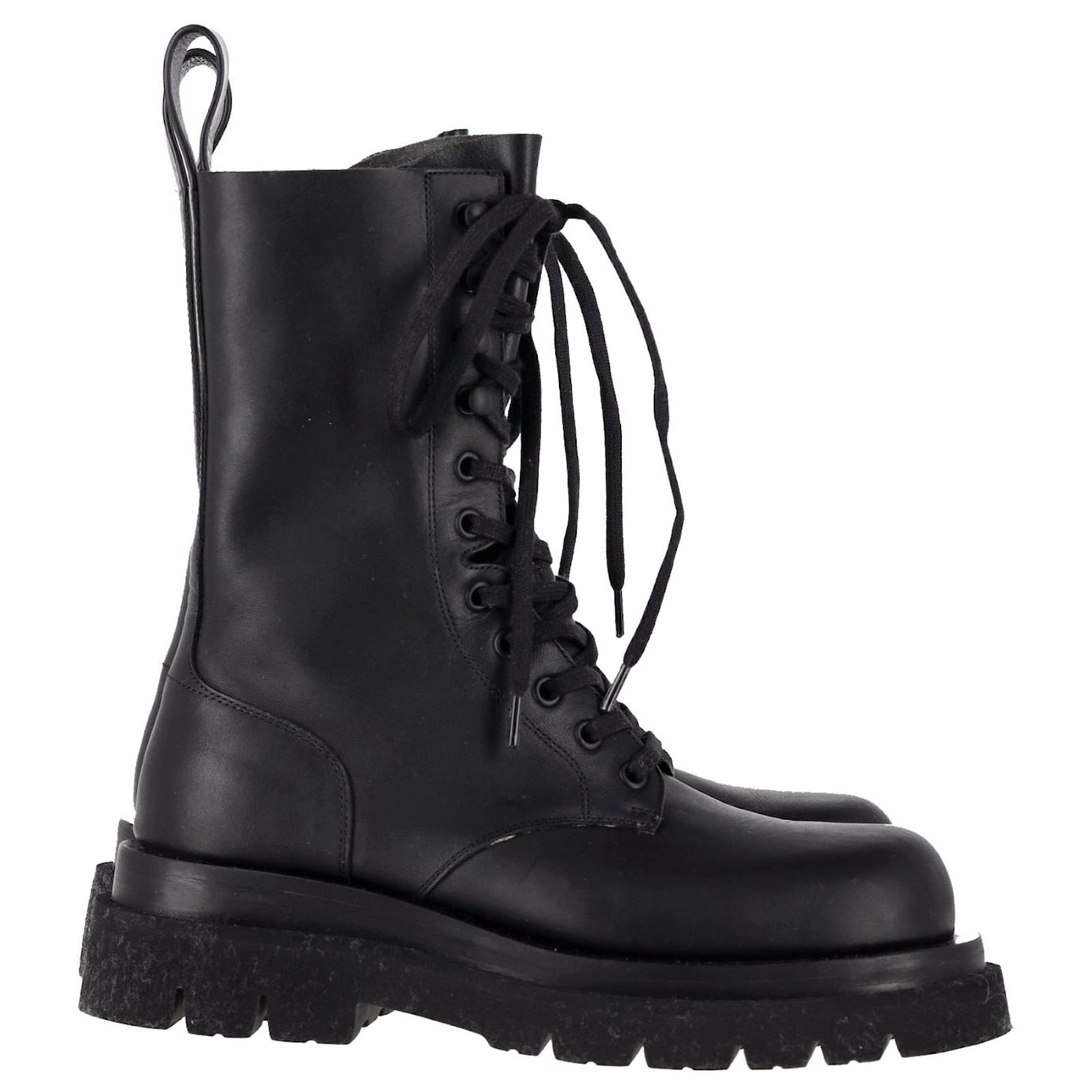Bottega Veneta Lug Lace-Up Boots in Black Leather