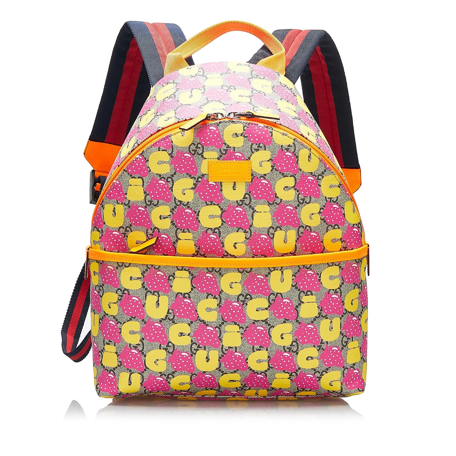 Pink Gucci GG Supreme Kids Strawberry Backpack Cloth ref.1134141