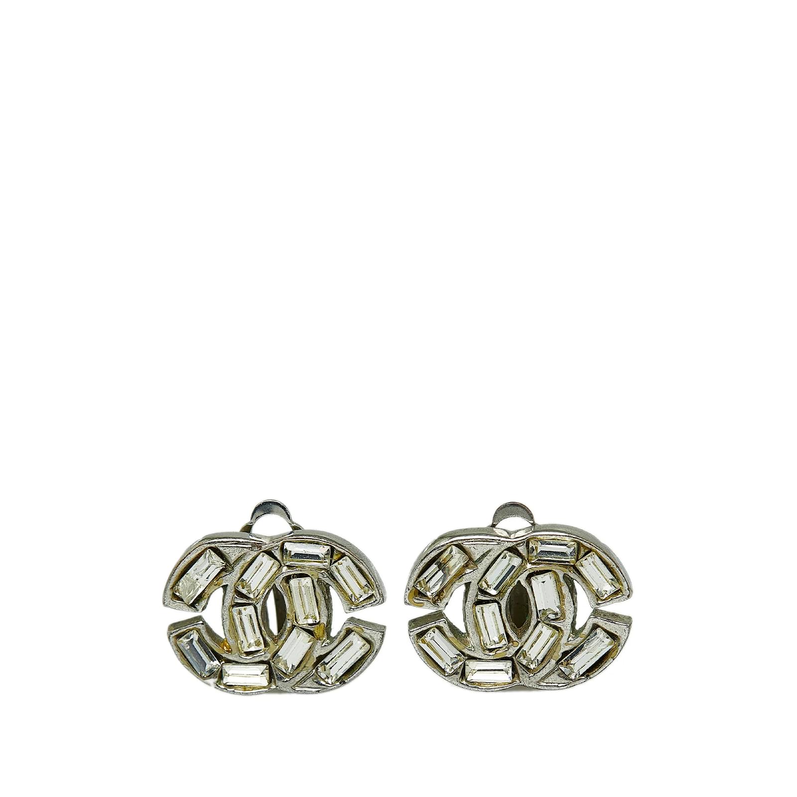 CHANEL Vintage Silver Plated Earrings 1990s Clip On