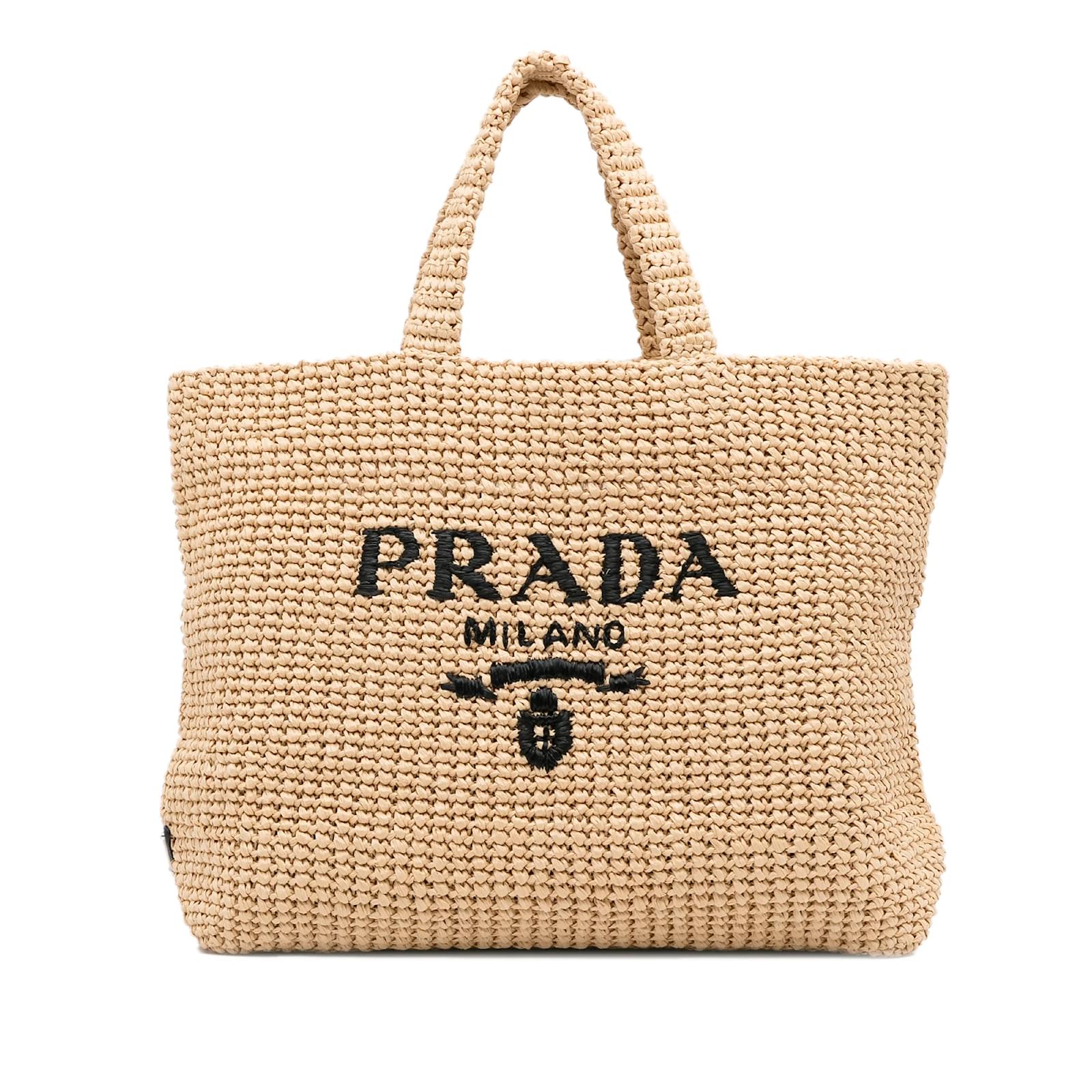 Tan Prada Raffia Logo Tote Bag Camel Wicker ref.1135949