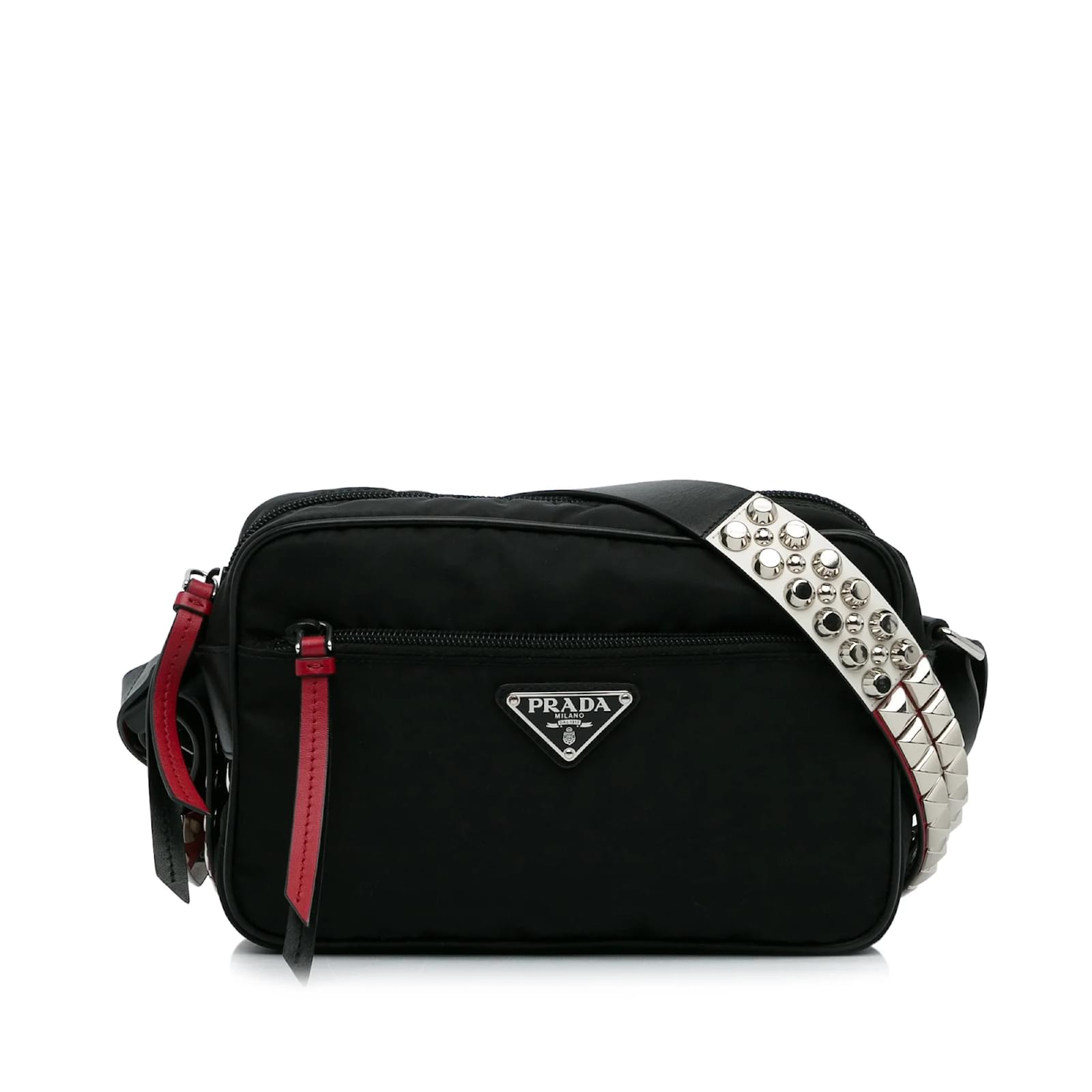 Prada studded messenger online bag