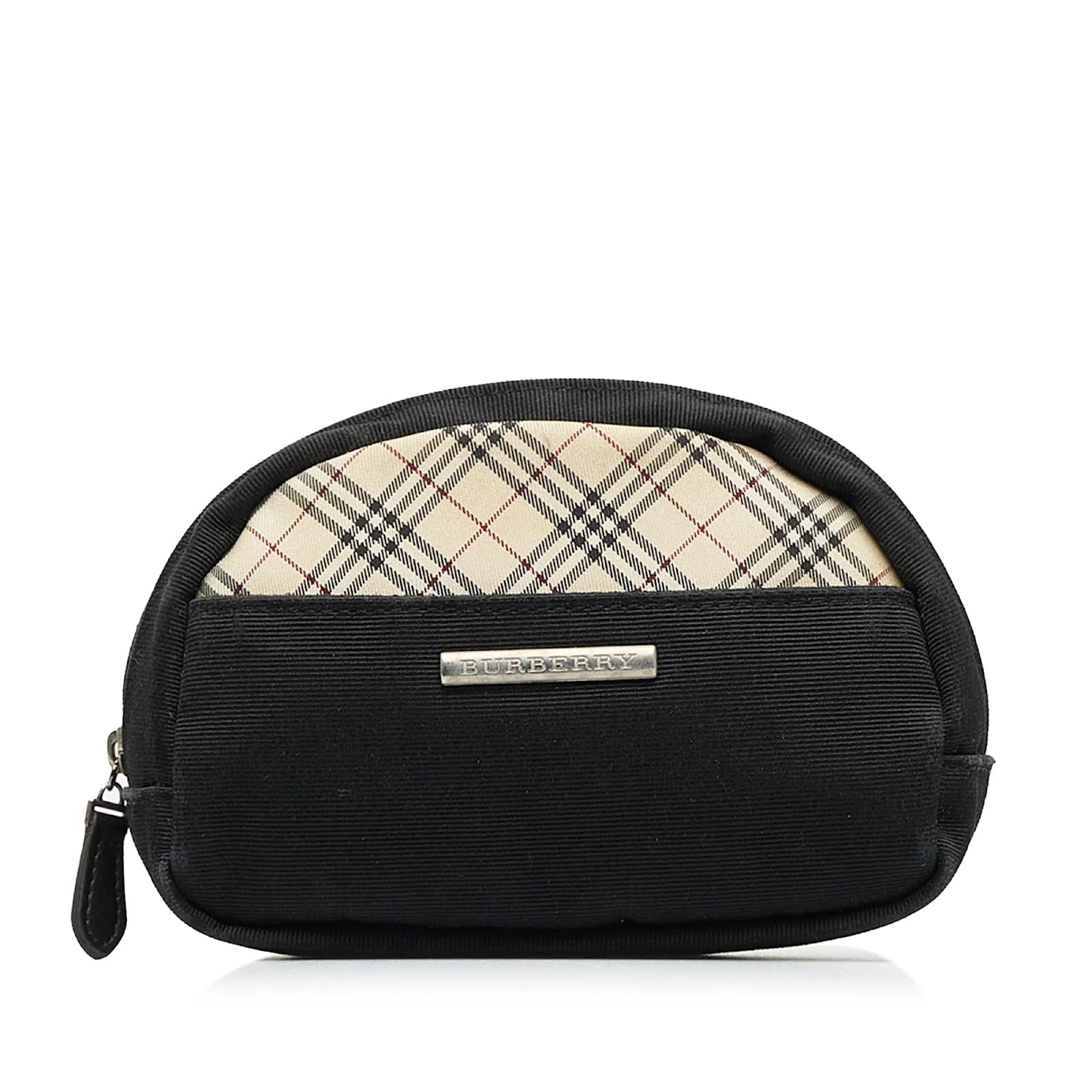 Burberry Men's Charcoal Check Leather Travel Zip Pouch | Neiman Marcus