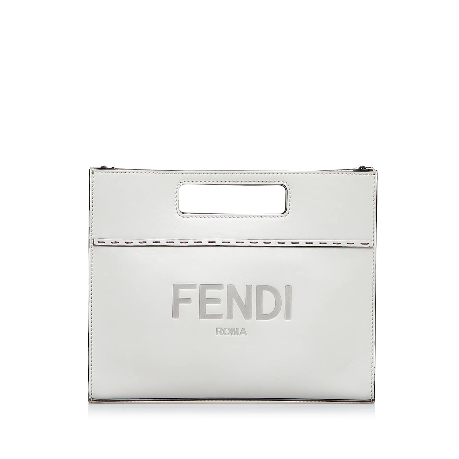 White Fendi Mini Logo Debossed Shopper Bag Satchel