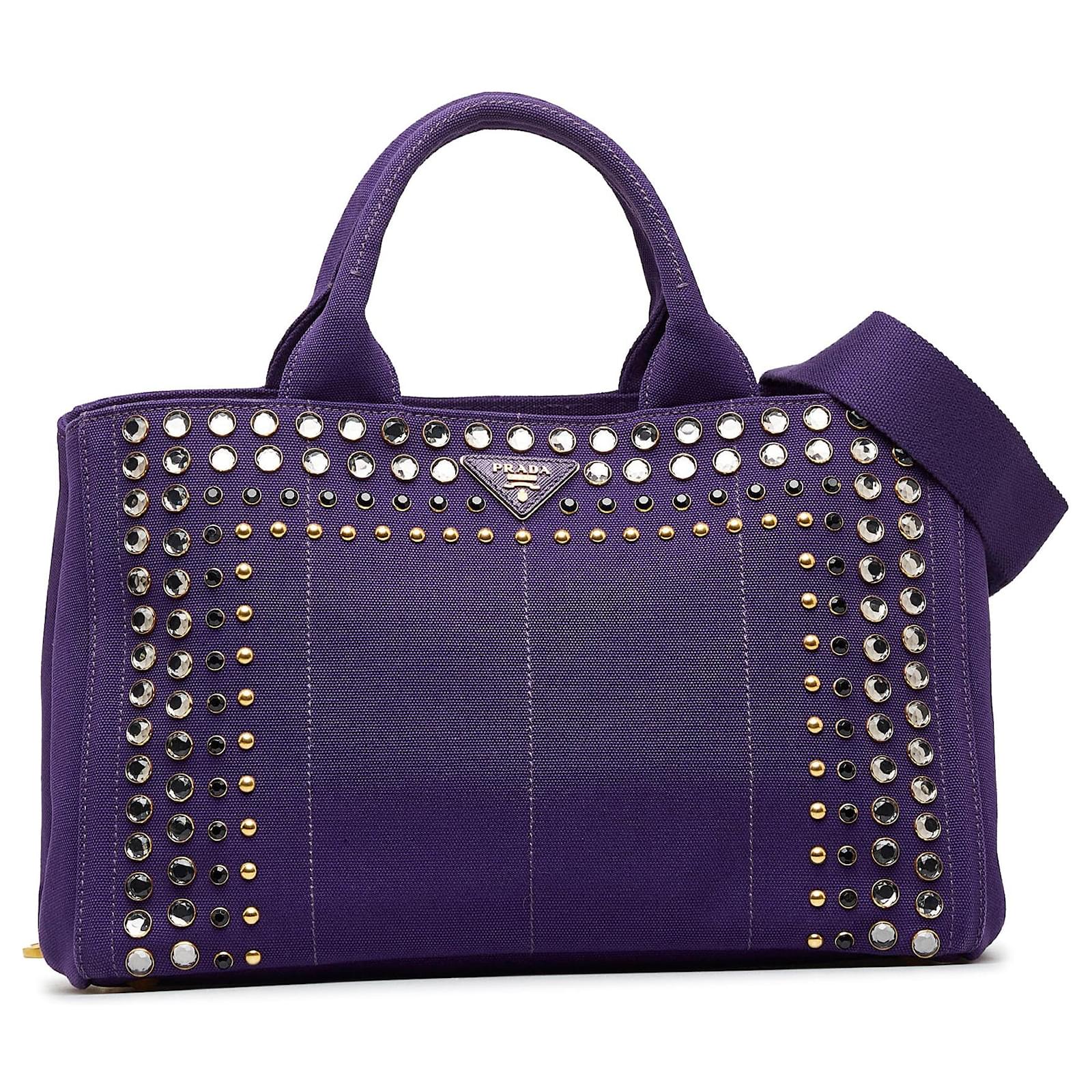 Purple Prada Studded Canapa Satchel Cloth Joli Closet