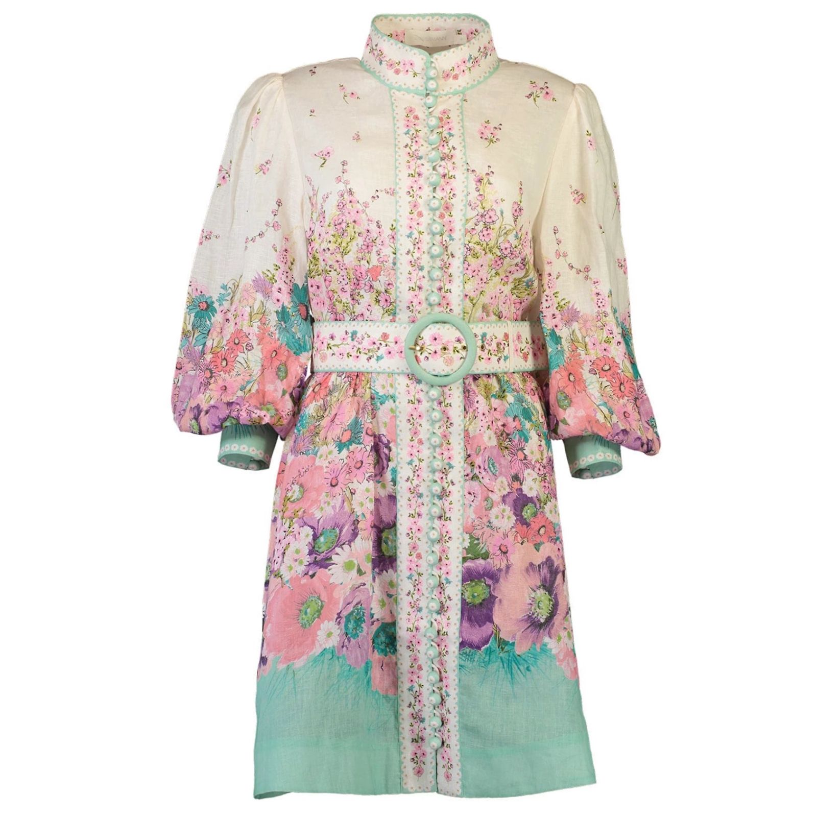 Pink and white Zimmermann Jude Floral Belt Zimmermann - Jude Aqua Garden Floral Buttoned Mini Dress main image 3