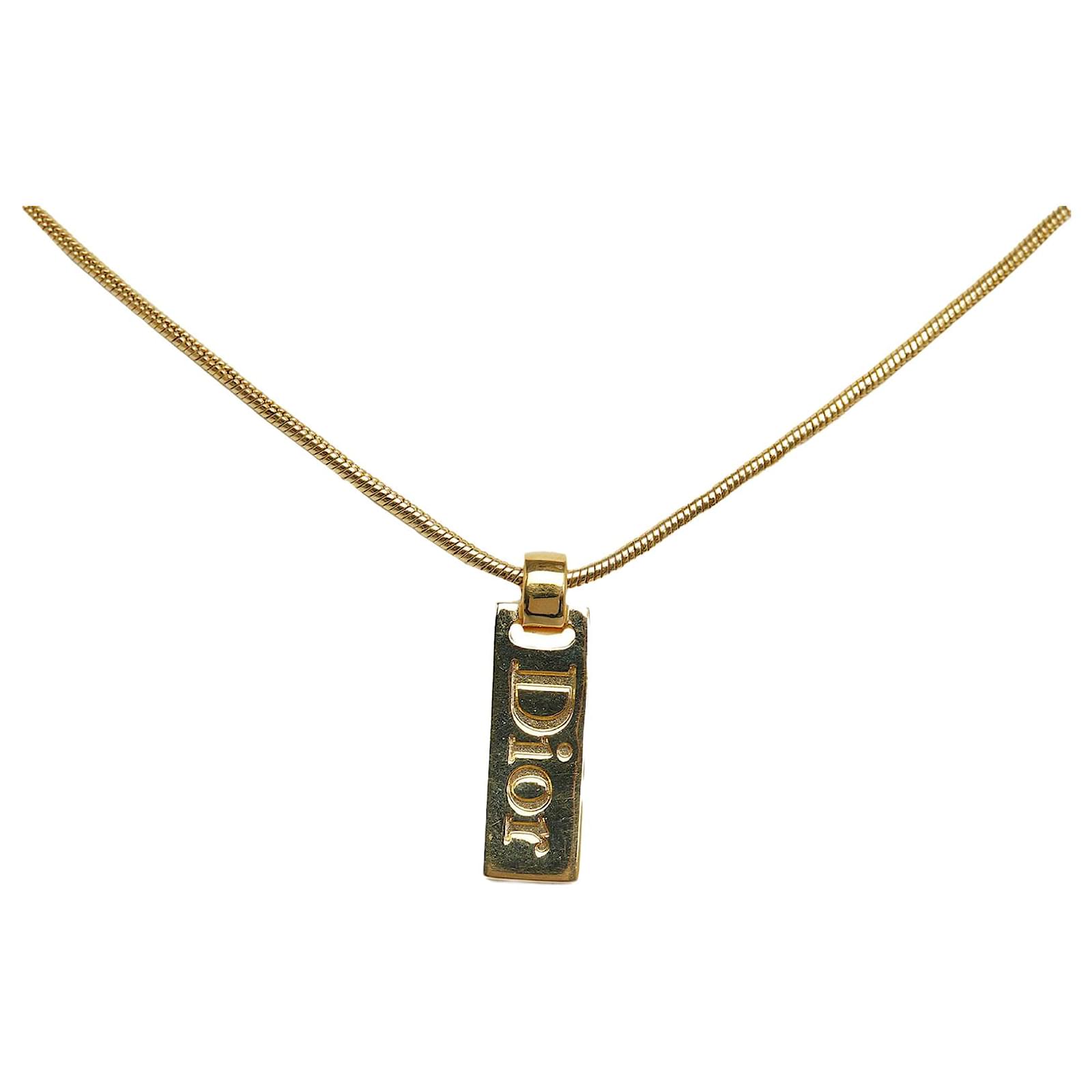 Dior Gold Logo Plate Pendant Necklace Golden Metal Gold plated ref