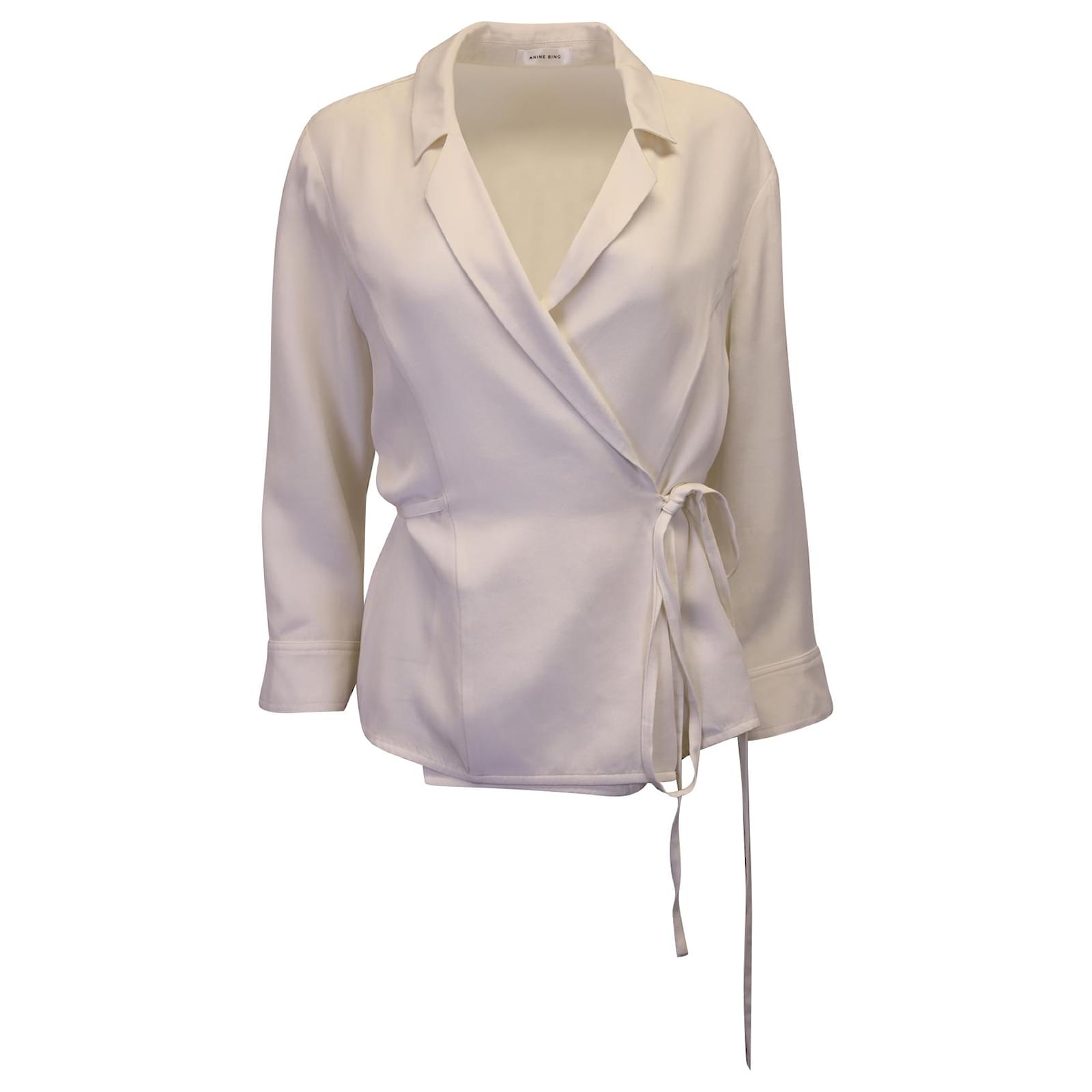 Anine Bing Wrap Blouse in Cream Silk White ref.1138294 Joli Closet