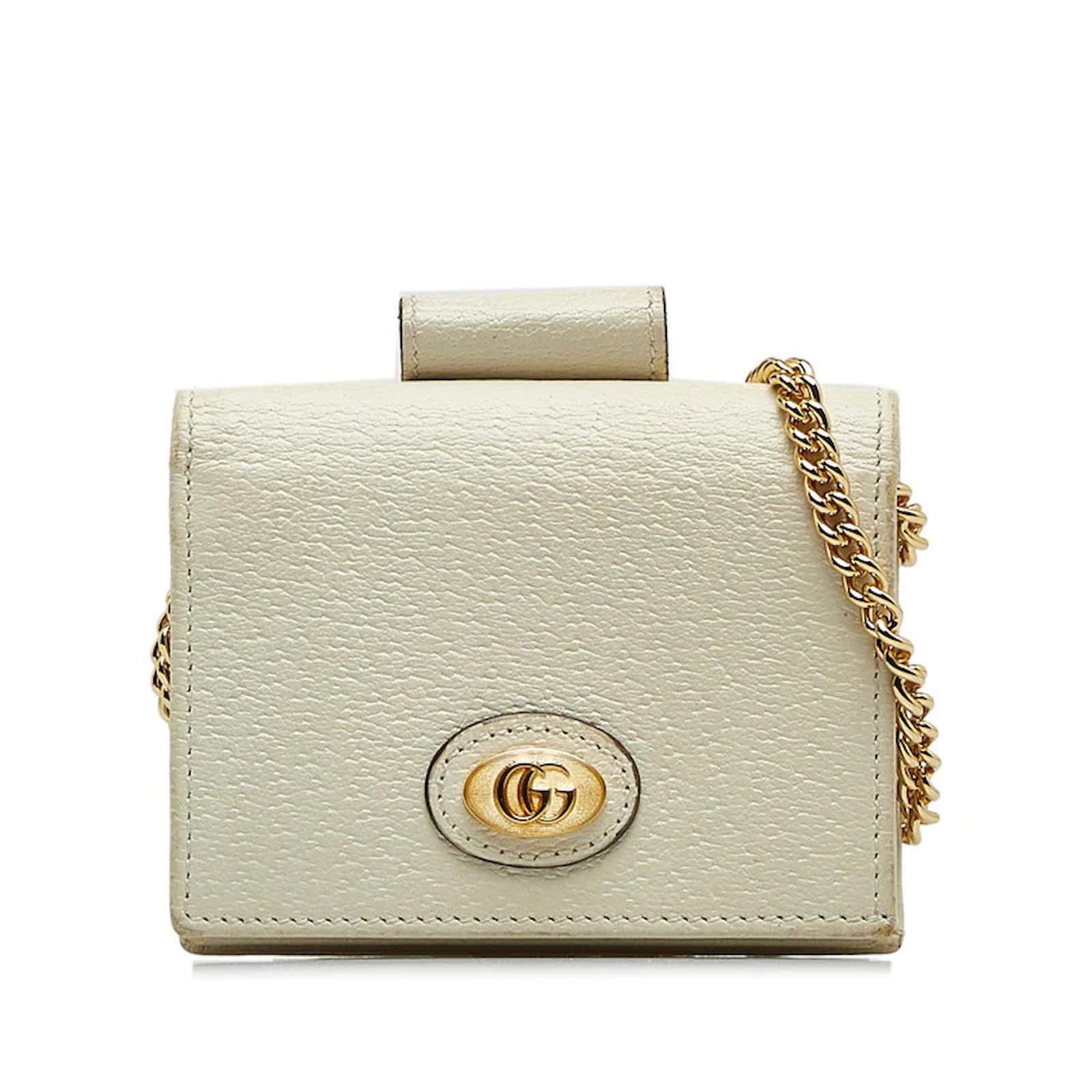 Gucci GG Marmont Wallet on Chain 617195 White Leather Pony