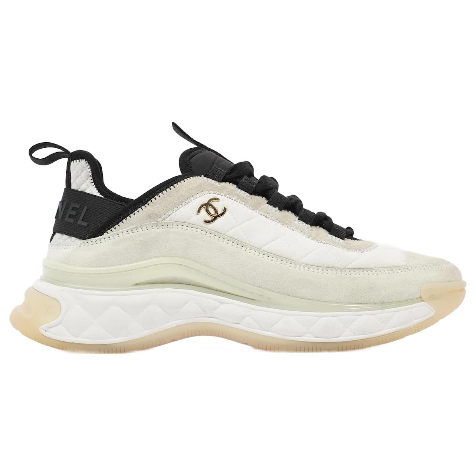 Chanel CC Logo Runners White cream black SUEDE EU Uk