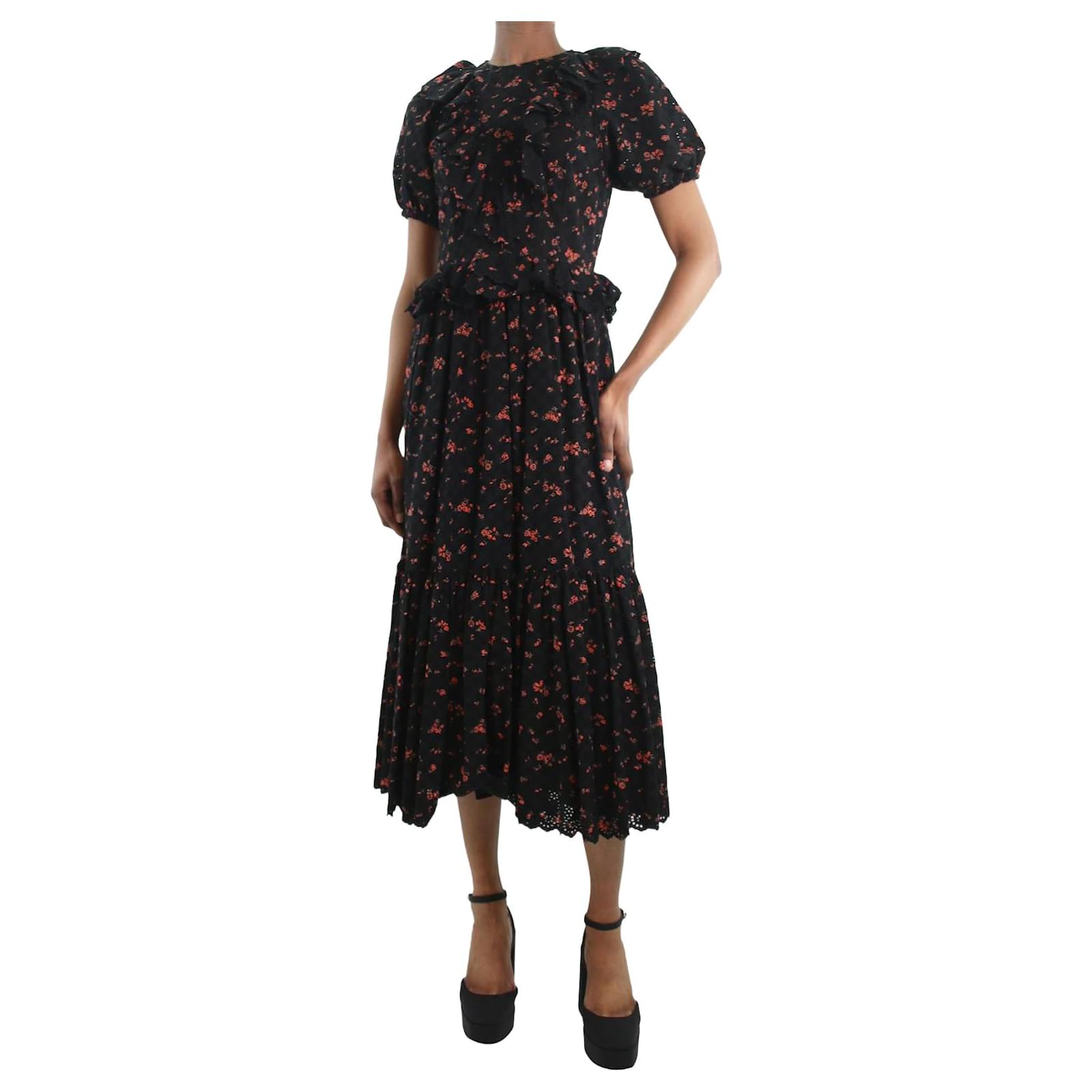 Ulla Johnson Black floral ruffled dress - size US 2 Cotton ref.1142135 -  Joli Closet