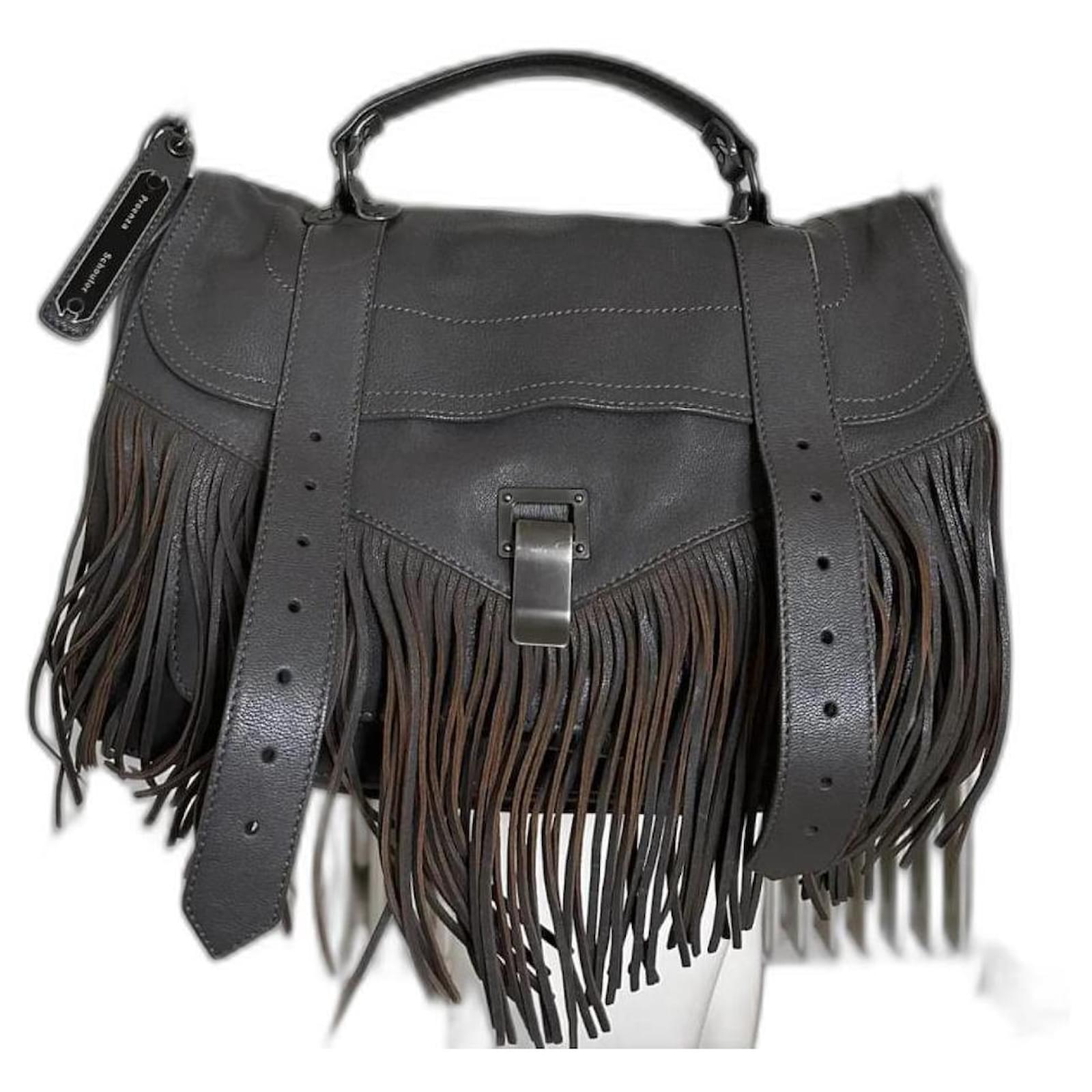 Proenza Schouler PS1 fringe Dark grey Leather ref.1142172 Joli