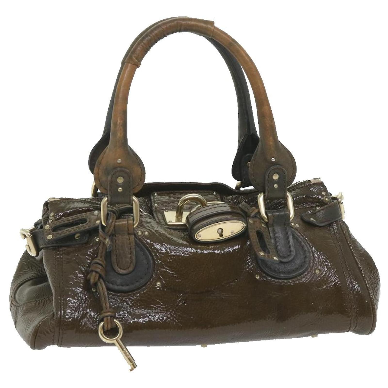Chloé Chloe Paddington Hand Bag Patent leather Brown Auth ar10675