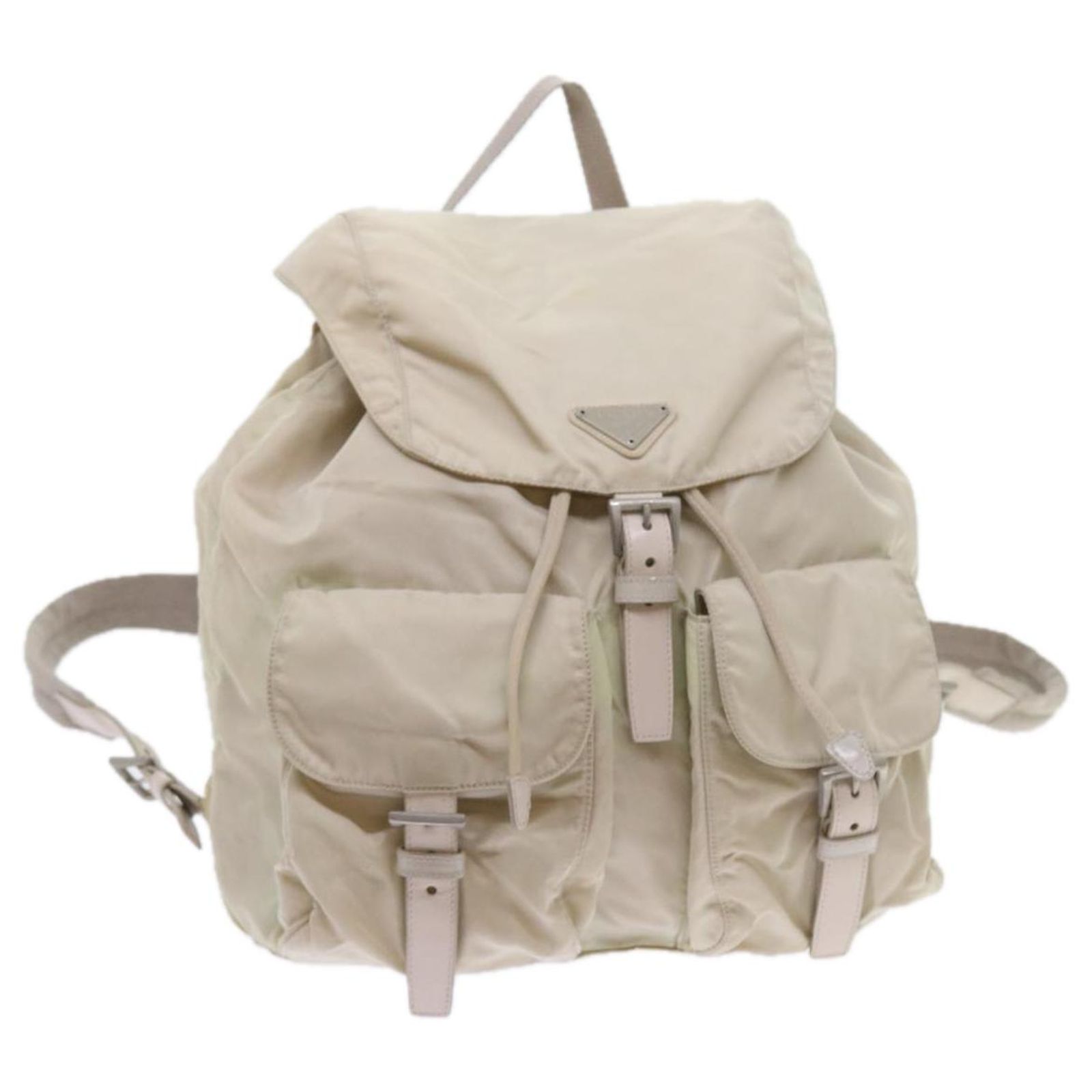 PRADA Backpack Nylon Beige Silver Auth gh1768 PRADA Backpack Nylon Beige Silver Auth 153987 Silvery ref  main image 2