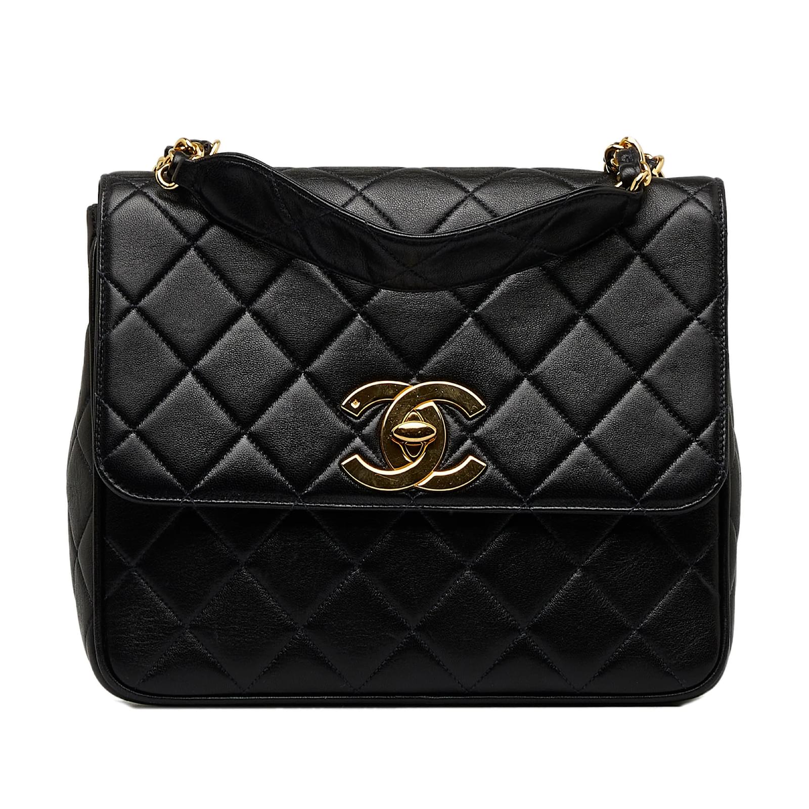 Black Chanel Quilted Lambskin XL Square Flap Crossbody Bag Leather