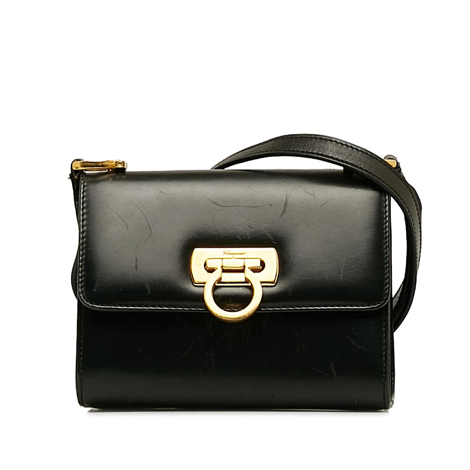 Salvatore Ferragamo Black Ferragamo Mini Gancini Crossbody Bag Leather ref.1151357 Joli Closet