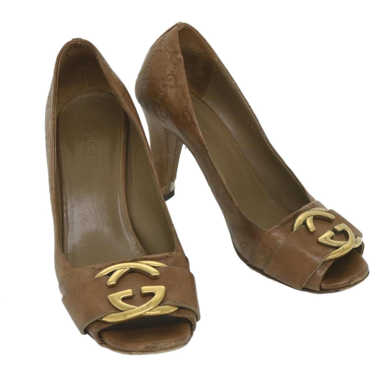 GUCCI Guccissima GG Canvas High Heels Leather 37 C Brown Auth