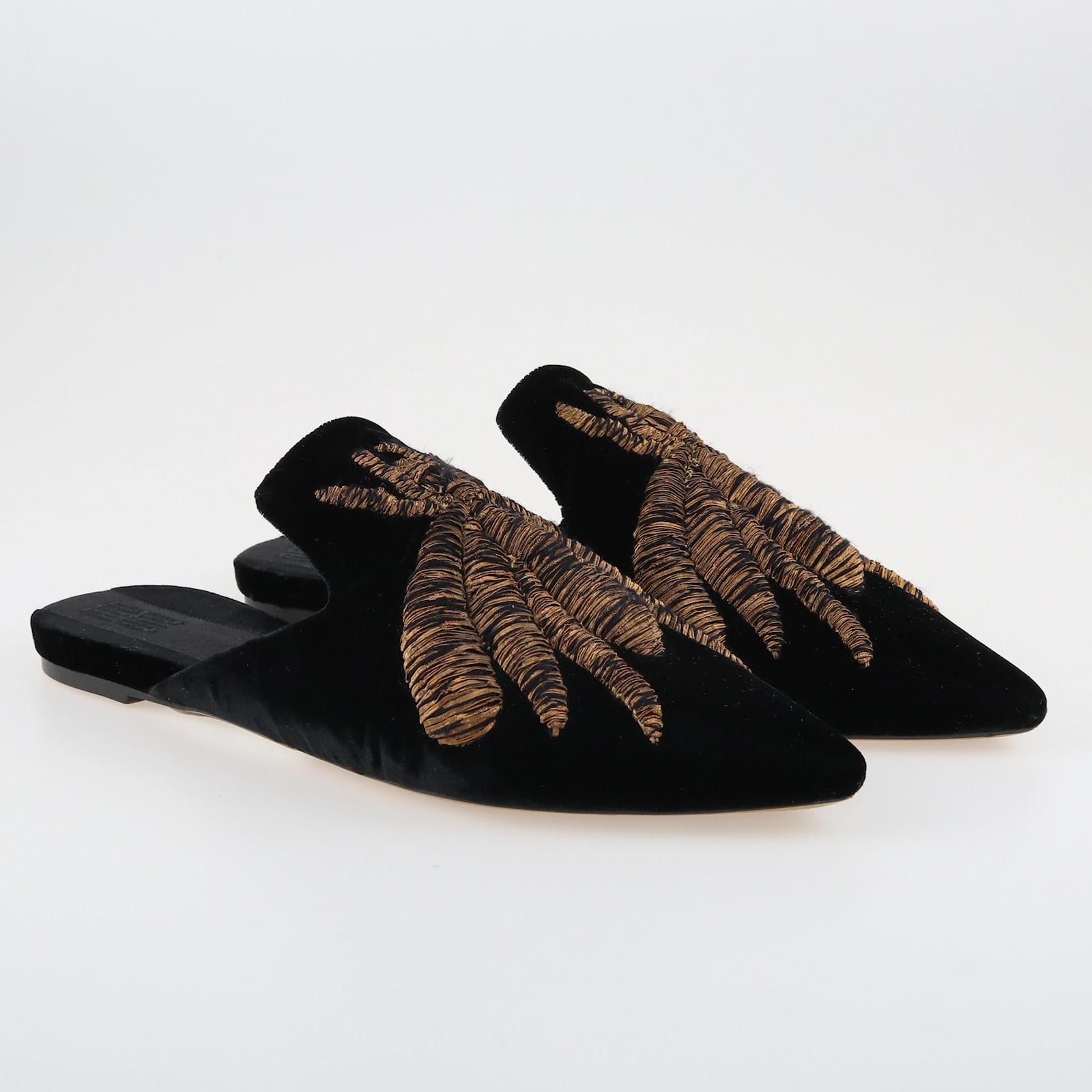 SANAYI 313 Mules Bordados Aranha Negra Preto Veludo