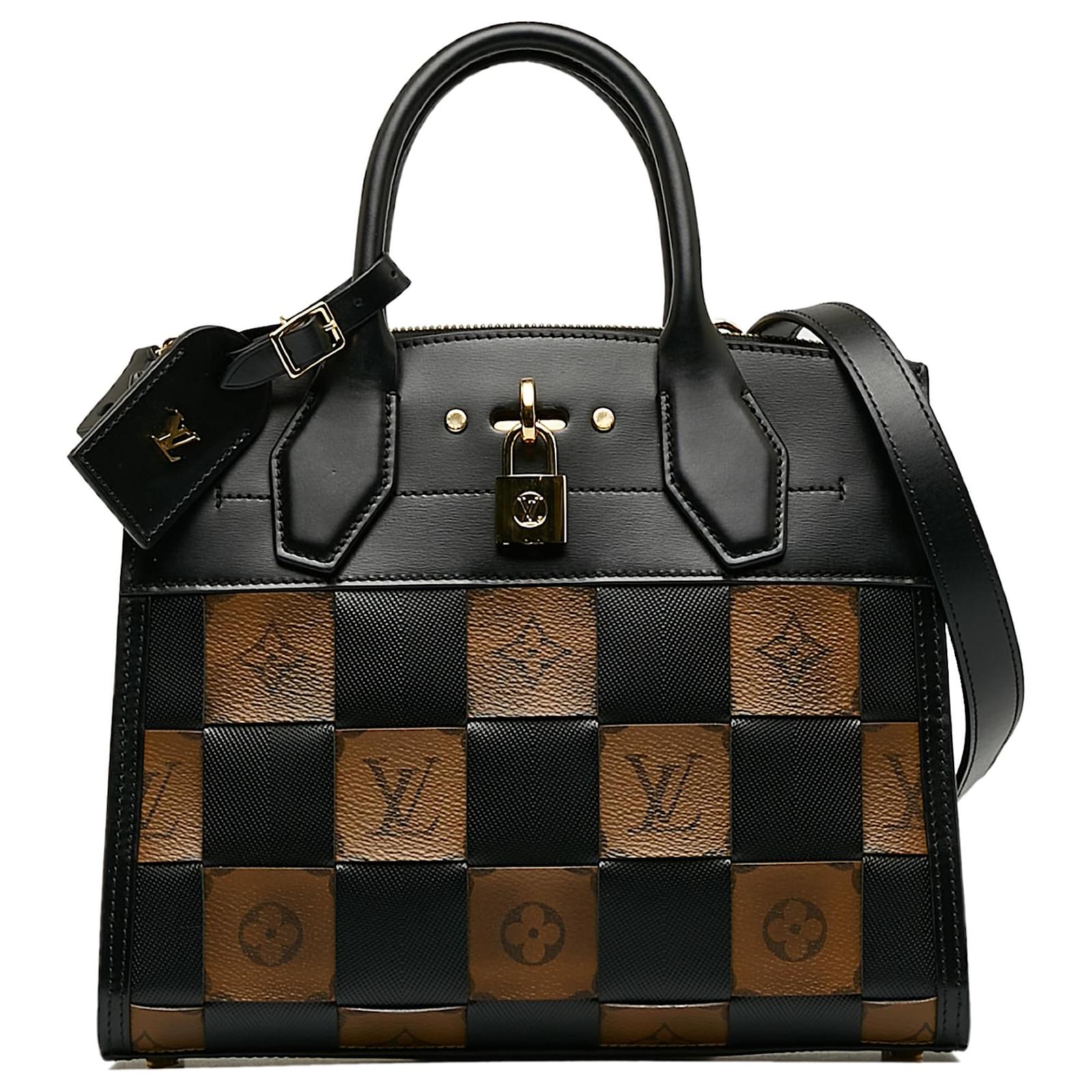 Louis Vuitton Noir Damier Tressage City Steamer PM Cuir Veau façon