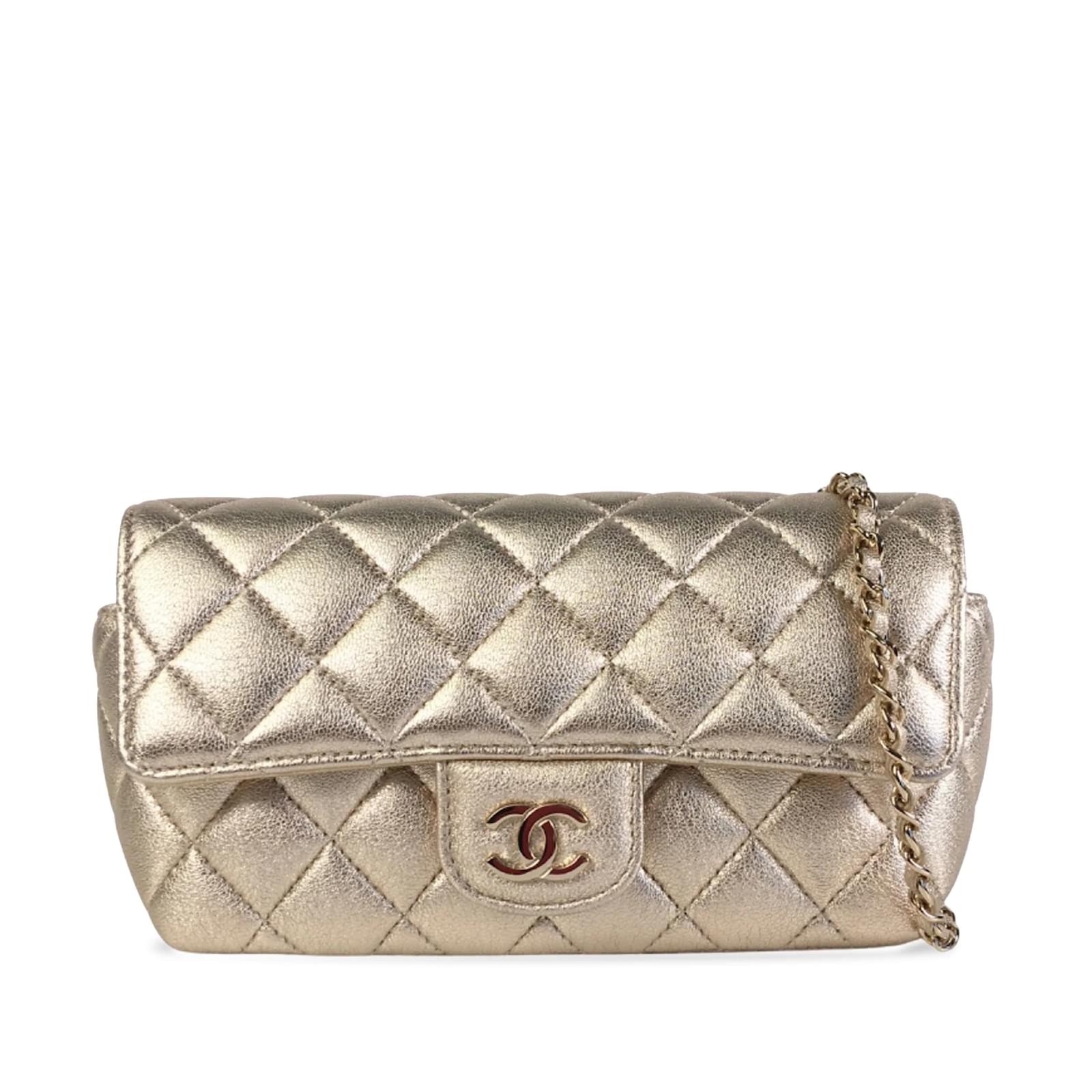 Gold Chanel Lambskin Classic Glasses Case on Chain Crossbody Bag