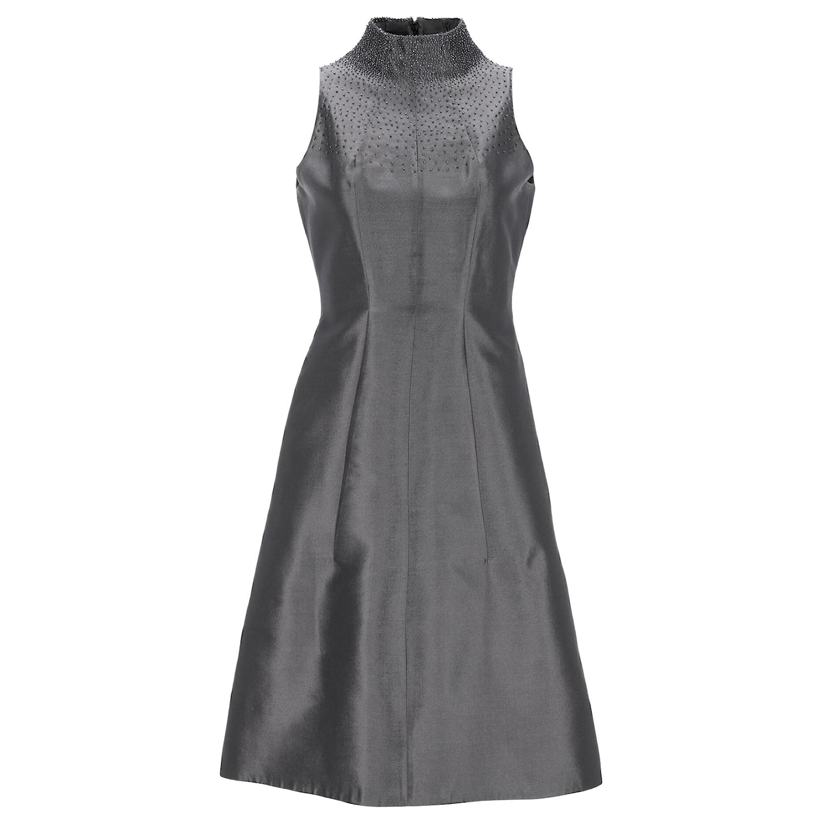 Prada Beaded Halter-Neck Mini Dress in Grey Wool ref.JC1161241 (Sold) - Joli Closet Prada Beaded Halter-Neck Mini Dress in Grey Wool ref.JC1161241 (Sold) - Joli Closet