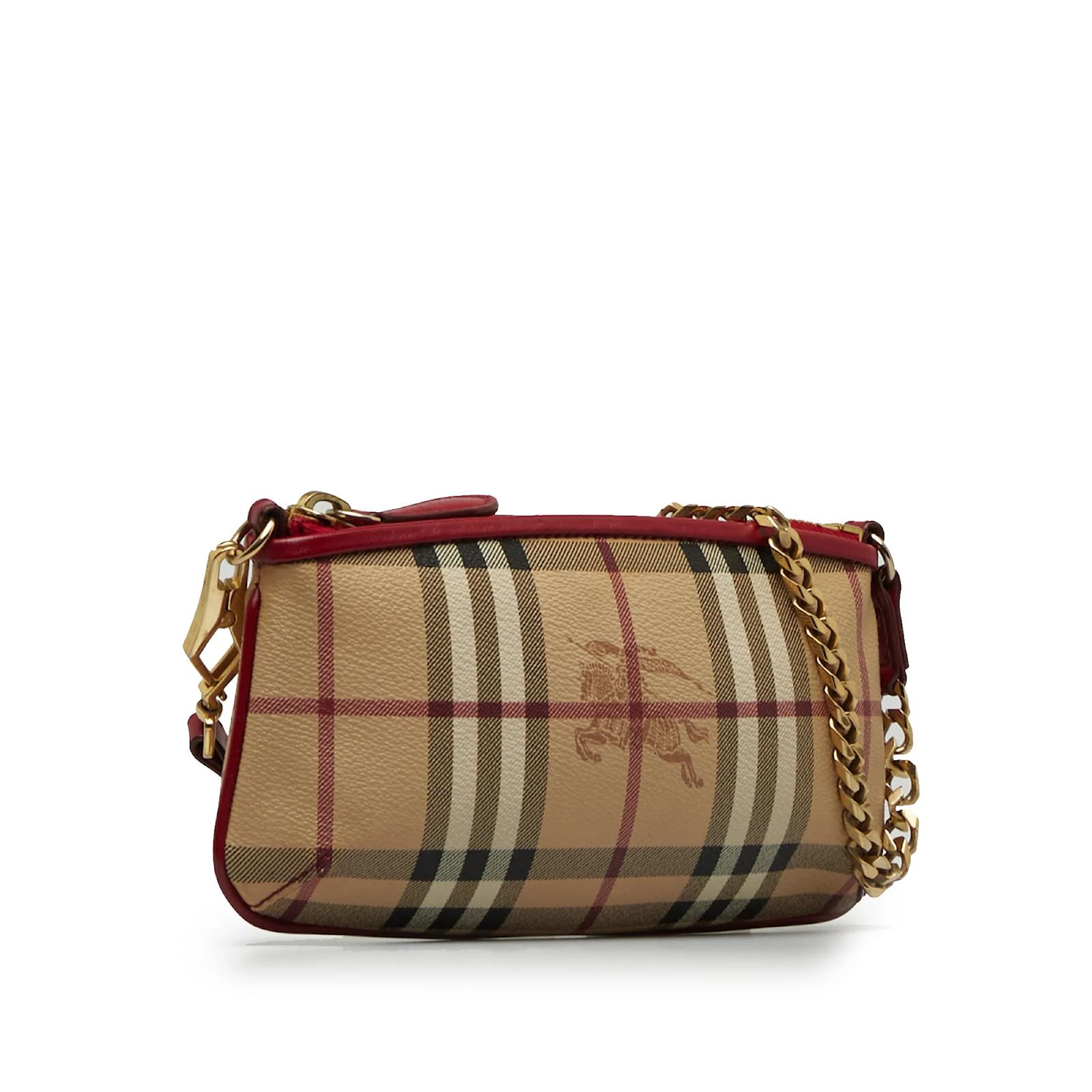 TanBurberry Haymarket Check Clara Pochette Baguette Camel Cloth