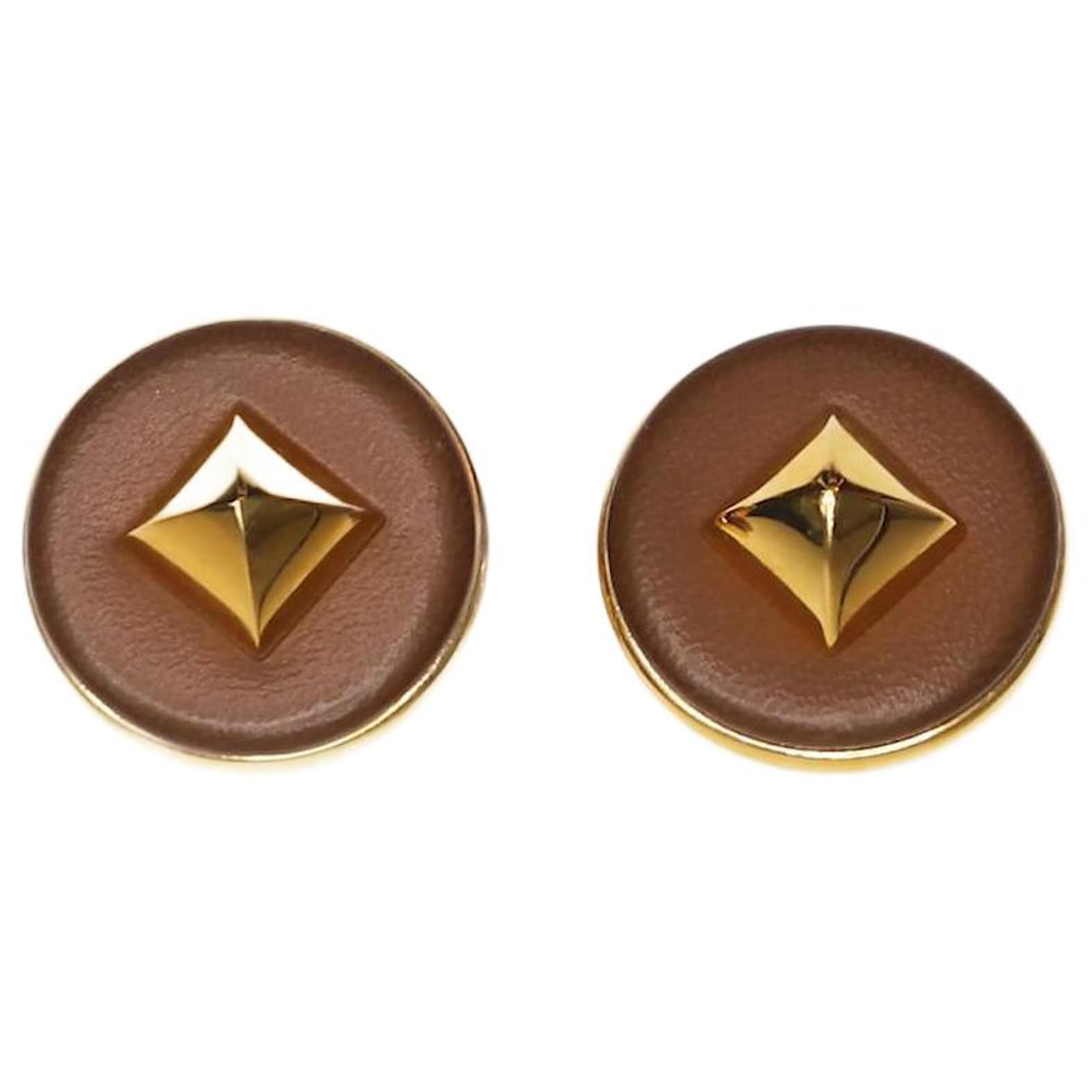 Hermès Brown leather round clip-on earrings ref.1161946 - Joli Closet