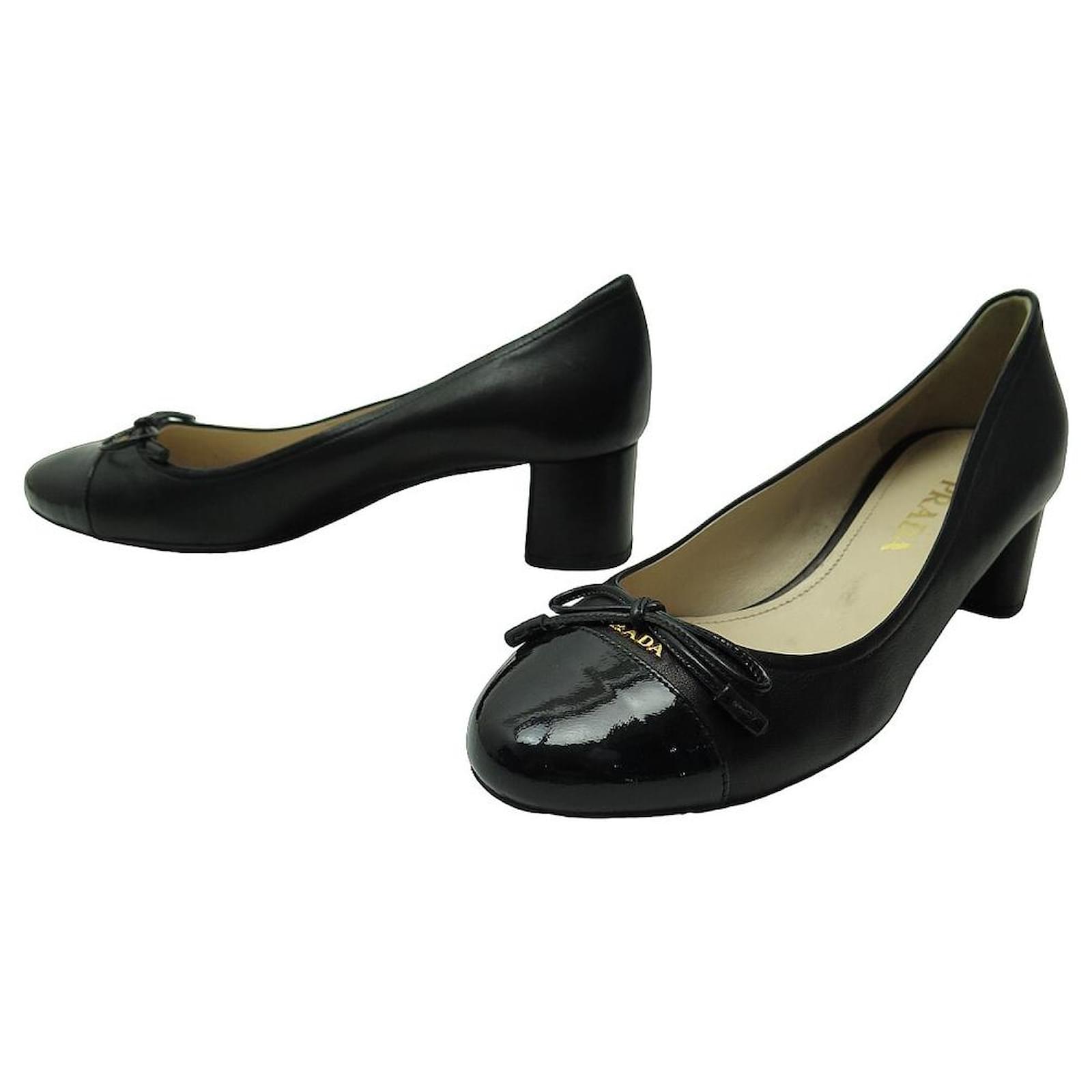 PRADA BLOCK HEEL PATENT SHOES 37Item 38 FR HEELED PUMPS LEATHER SHOES Black  Patent leather ref.1162176 - Joli Closet