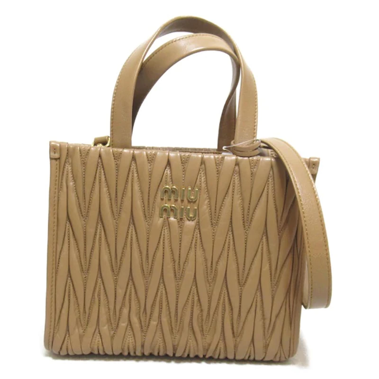 Miu Miu Matelasse Nappa Leather Tote 5BG263 Brown Pony-style